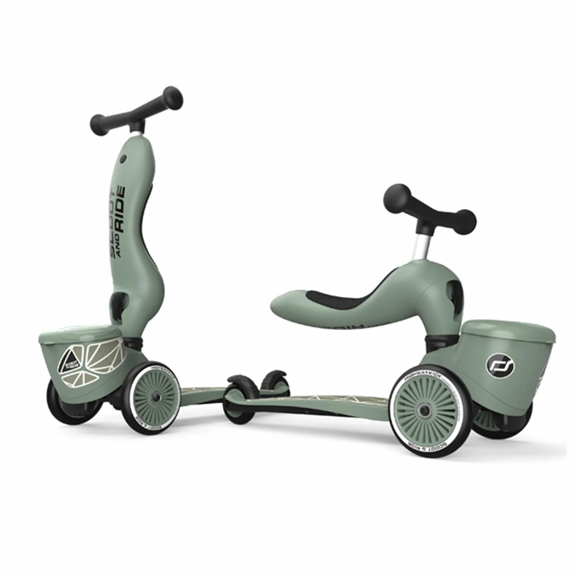 Scoot & Ride Unisex – Baby Highwaykick 1 Lifestyle Kickboard z siedziskiem i pojemnikiem (zielona)