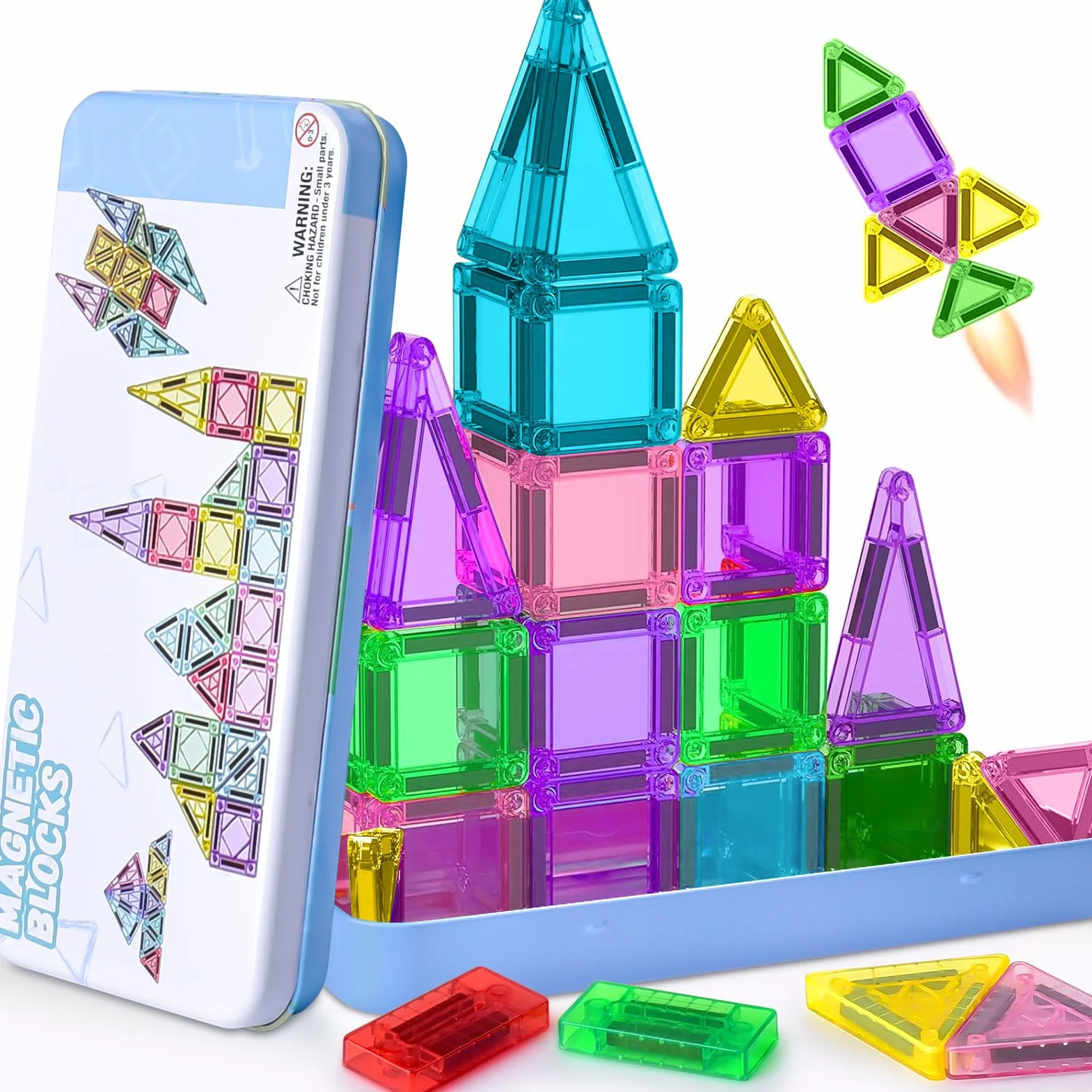 YIKANWEN 42-elementowy Zestaw Mini Klocków Magnetycznych Podróżny, Przenośne Klocki Konstrukcyjne z Metalowym Pudełkiem, Edukacyjna Zabawka Montessori do Samolotu, Samochodu i w Podróży