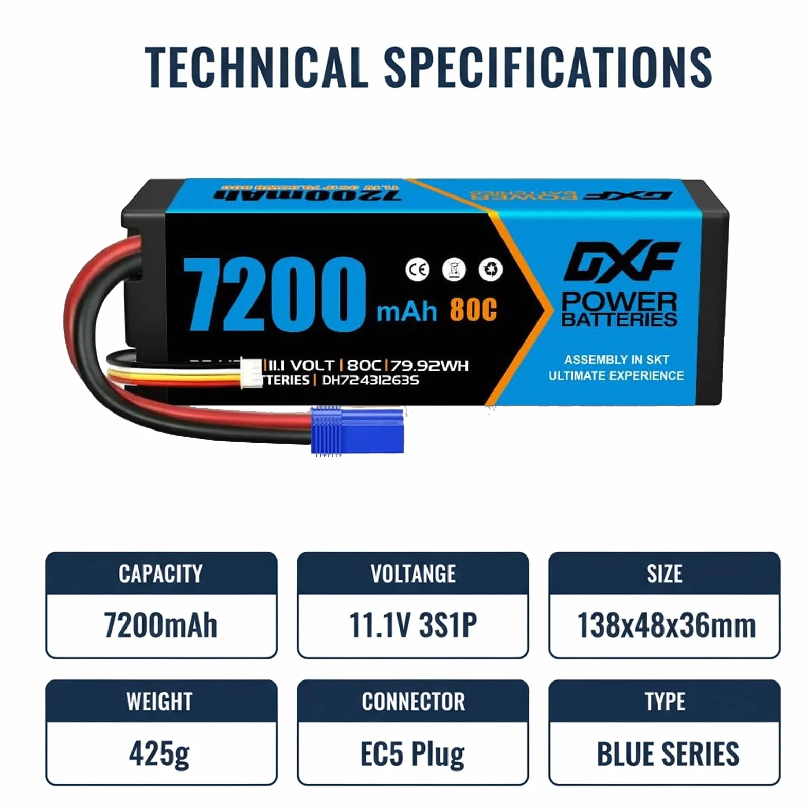 DXF RC Lipo bateria 7200 mAh 3s lipo bateria ze złączem ec5 do samochodu rc, samolotu, helikoptera, łodzi, wózka, ciężarówki - 11,1 V 80c twarda obudowa 3S lipo, kompatybilna z modelami w skali 1/8 i