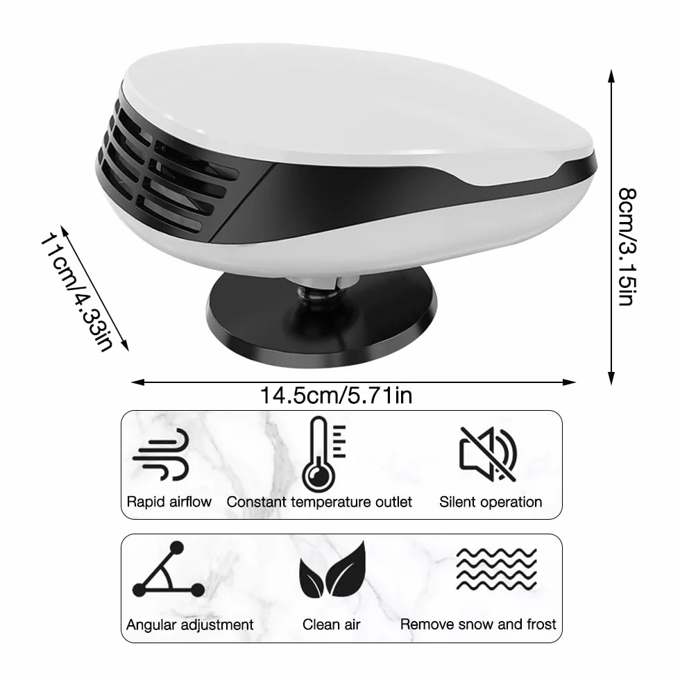Przenośny termowentylator samochodowy 12V 120W 2w1 grzanie chłodzenie obrotowy 360°