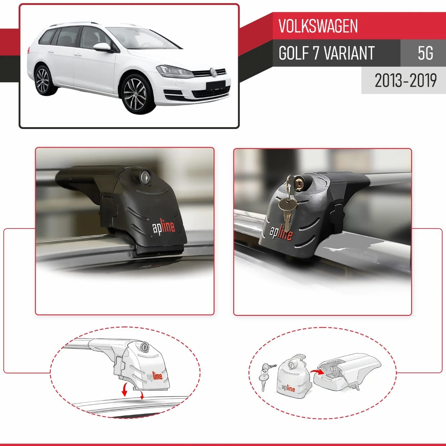 Kompatybilny z Volkswagen Golf 7 (5G) Variant 2013-2019 ACE-2 Model Aluminiowy bagażnik dachowy – 2 poprzeczki, szary