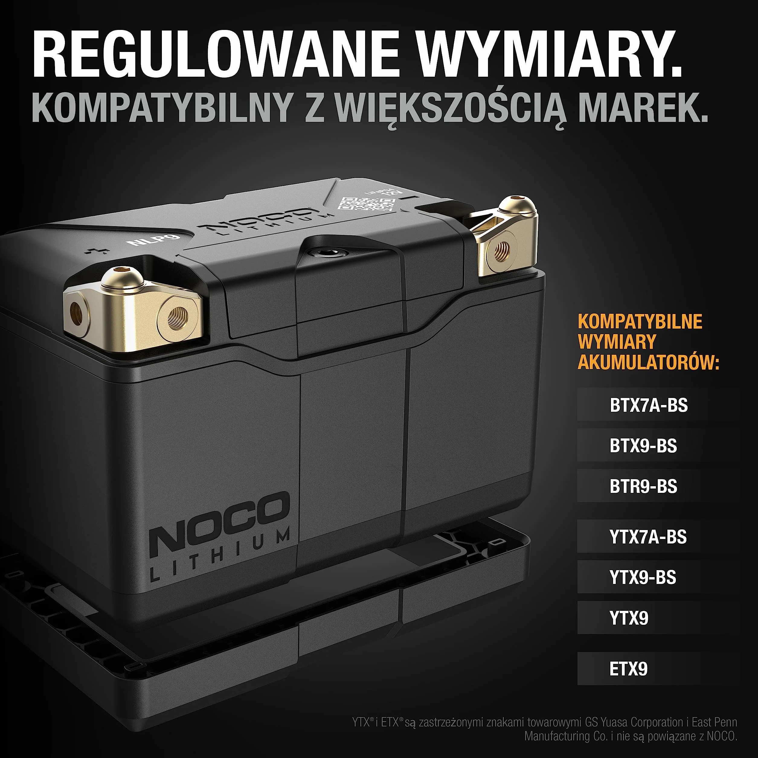 NOCO Lithium NLP9, Akumulator Motocykl Grupy 9 400A, Akumulator Litowo-Jonowy 12 V o Pojemności 3 Ah z Dynamicznym Modułem BMS do Motorów, Quadów, Skuterów Wodnych i Skutery Śnieżne