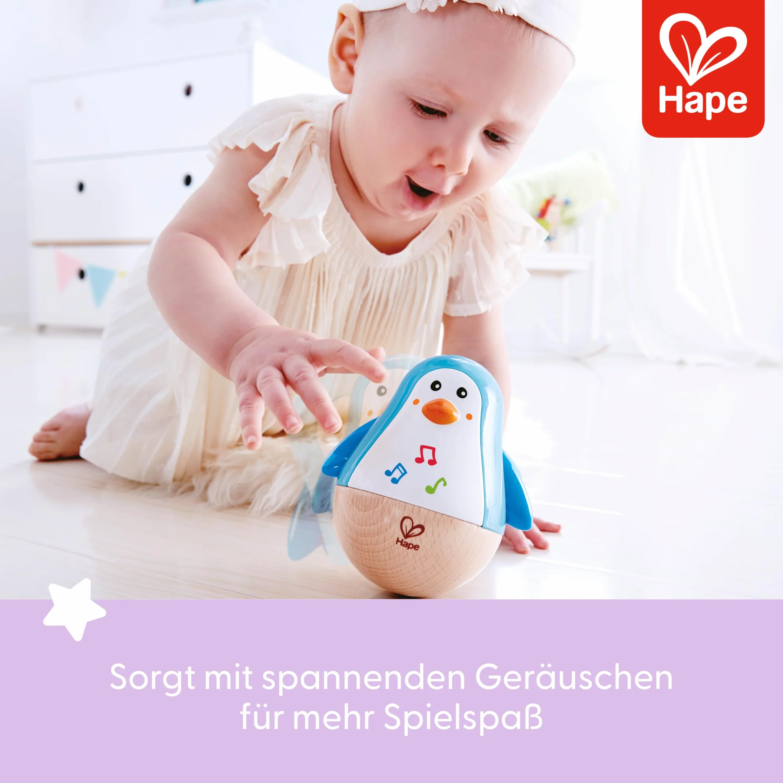 Hape Penguin Musical Wobbler, Colourful Wobbling Melody, Roly-Poly Toy for Kids 6 Months+