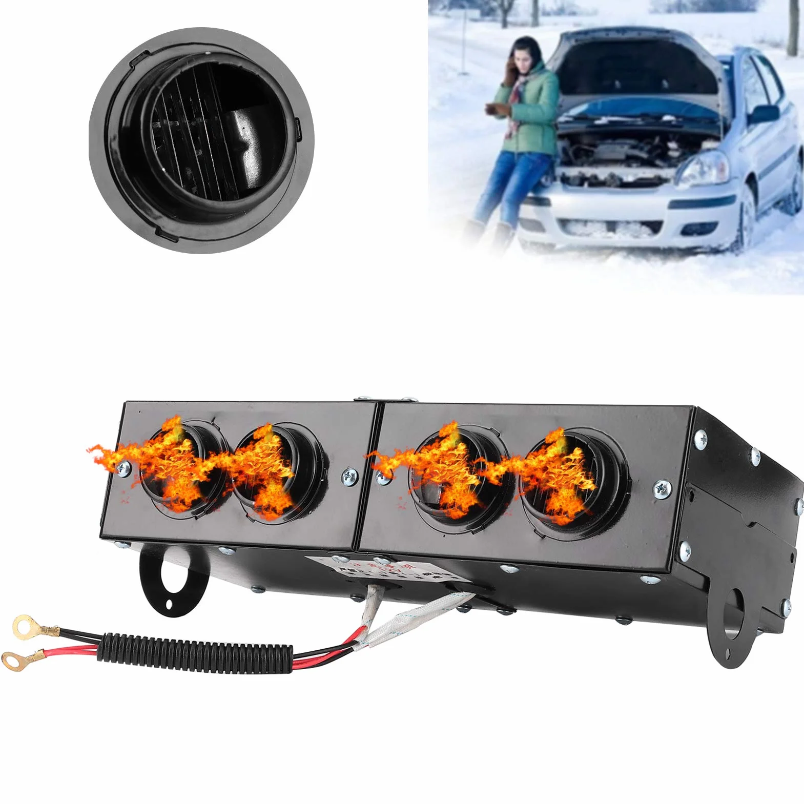Automatyczna nagrzewnica, odmgławiacz Auto 4-otworowa nagrzewnica z termowentylatorem 12 V Odszraniacz Odmrażacz 150 W / 300 W regulowany