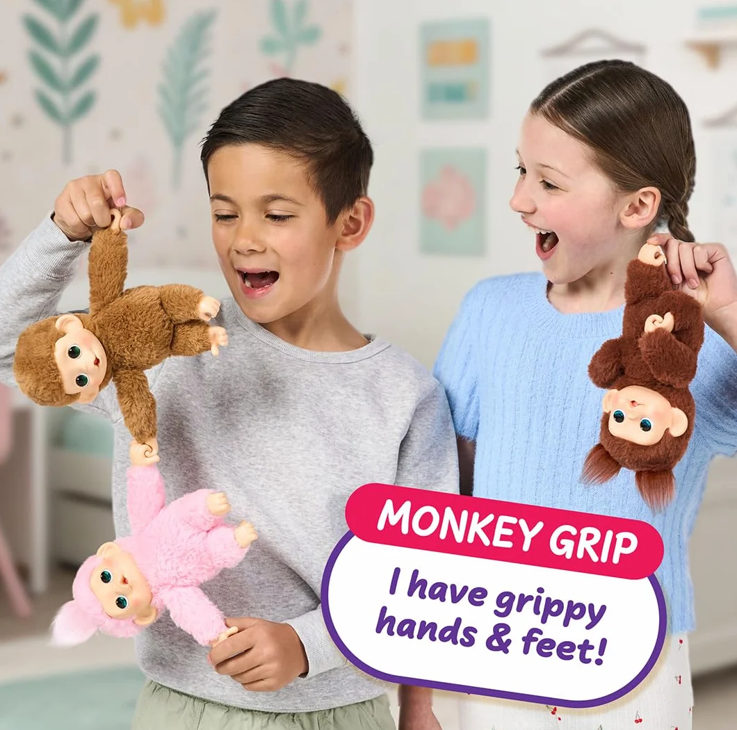 Little Live Pets Baby Monkey Minis – Luna Lemon. Interaktywna zabawka dla zwierząt domowych. Ponad 20 dźwięków i reakcji. Miękkie różowe futro. 18,8 cm wysokości. Karmić, pielęgnować. Reaguj