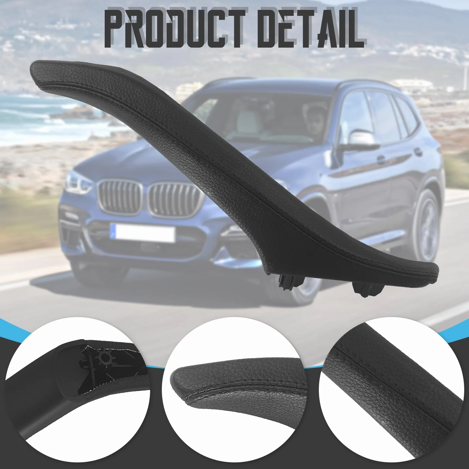 Skórzana klamka boczna do BMW serii 5, skórzana osłona klamki bocznej do drzwi 5 F10 F11 F18 51417225852 prawy samochód do wnętrza samochodu pasażera, skóra, uchwyt do ciągnięcia, kolor czarny