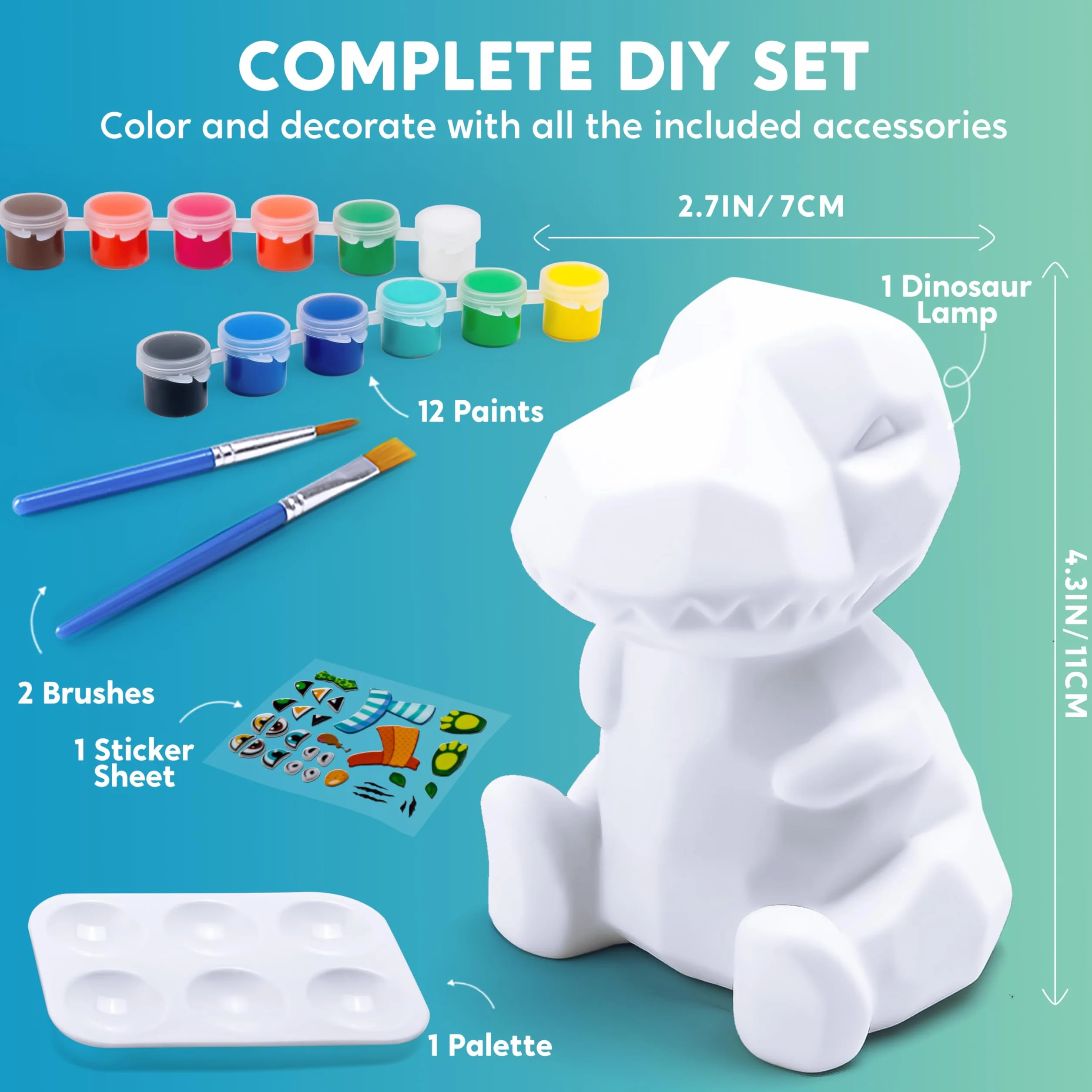 Zestaw do malowania własnej lampy z dinozaurem Klever Kits, zestawy do robótek artystycznych dla dzieci w wieku 6 7 8 9 10 11 12 lat, zestaw do malowania na nocnej lampce DIY, zestaw do rzemiosła dla