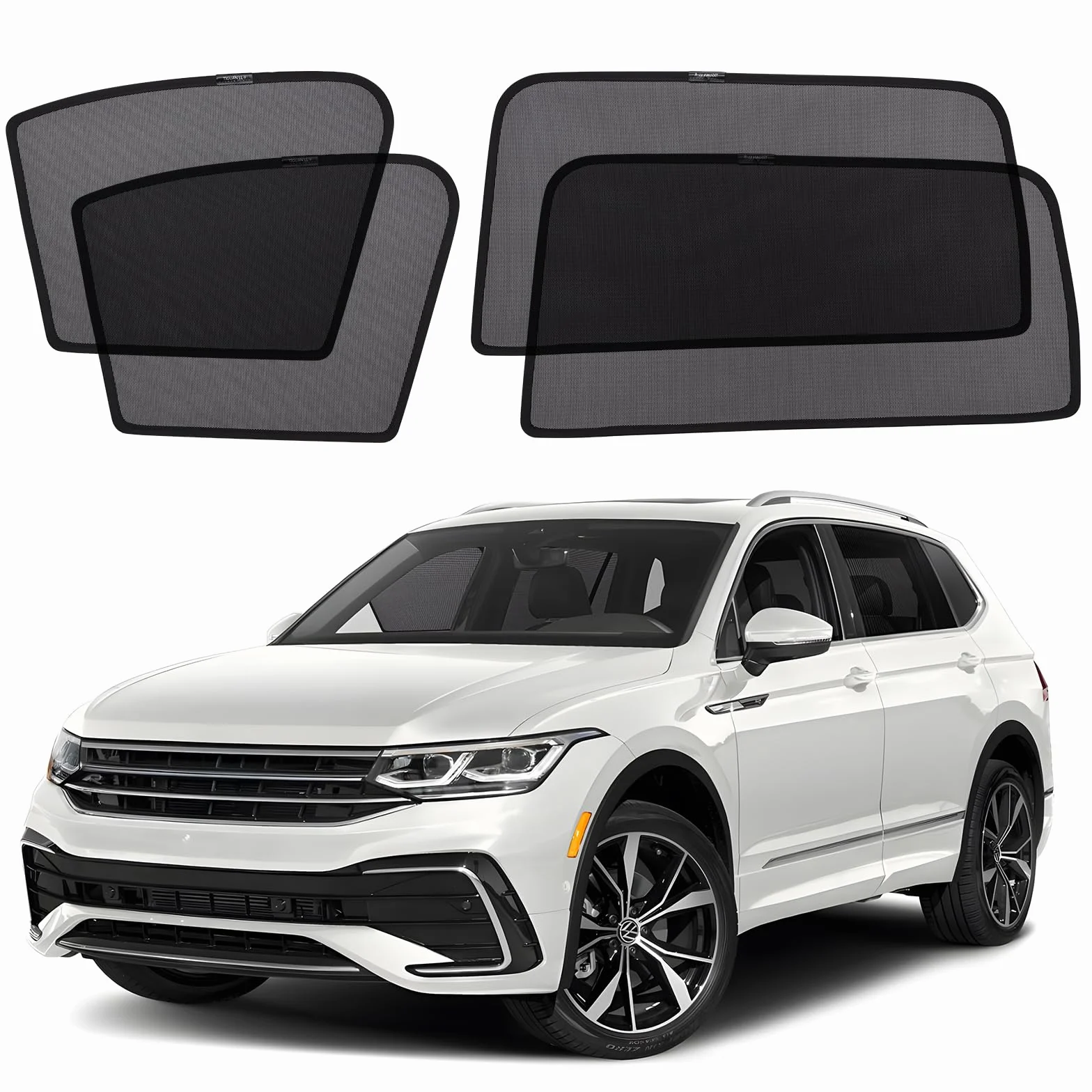 XCBYT Osłona przeciwsłoneczna do samochodu, kompatybilna z VW Tiguan II 2016-2024, zaciemnienie okien, magnetyczna ochrona przed słońcem, szybka boczna, oddychająca, 4 sztuki