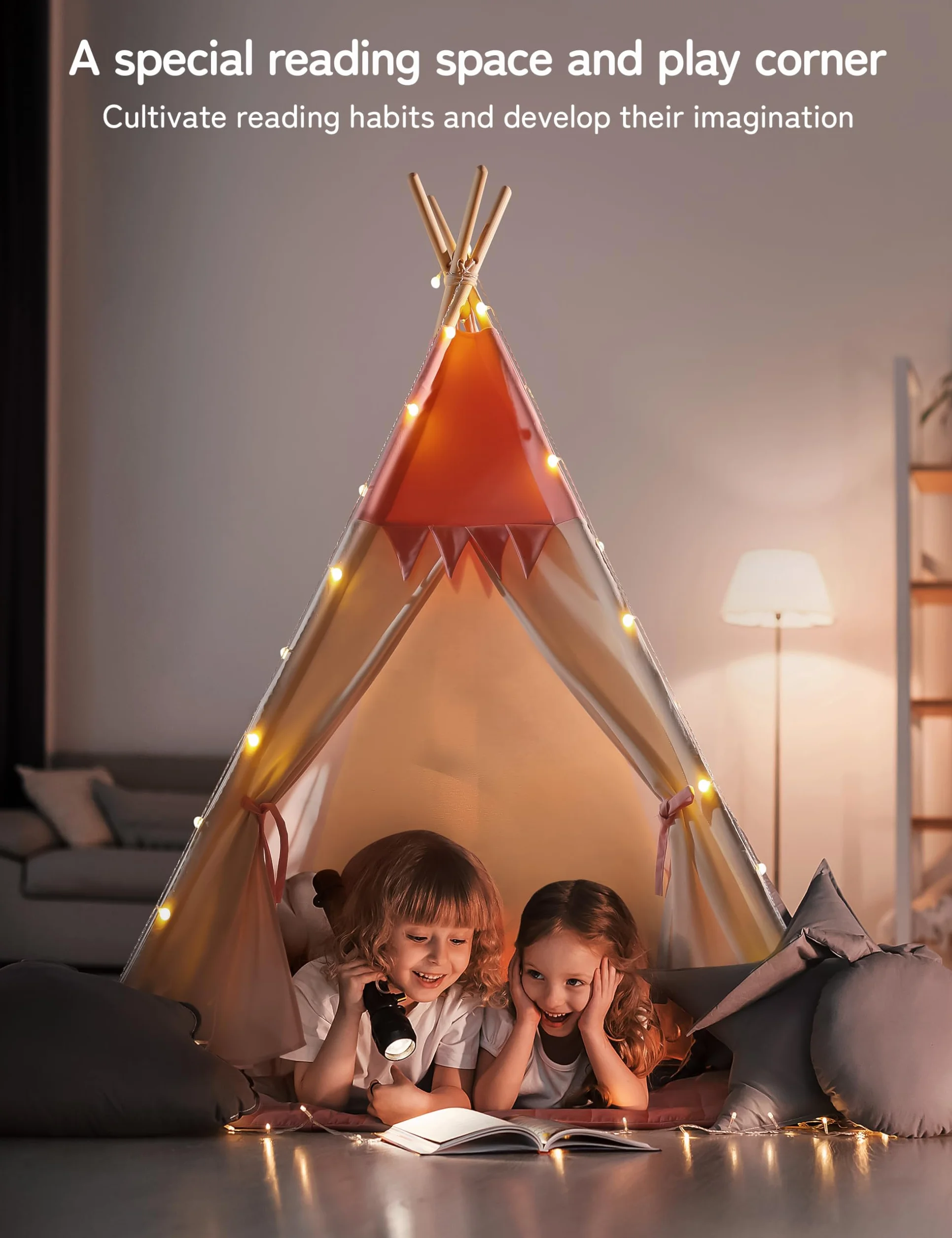 besrey Tipi namiot dla dzieci, Tippi namiot dziecięcy, do wnętrz, tipi dla dzieci, przytulny kącik, namiot do zabawy dla dziewczynek (różowy + biały)