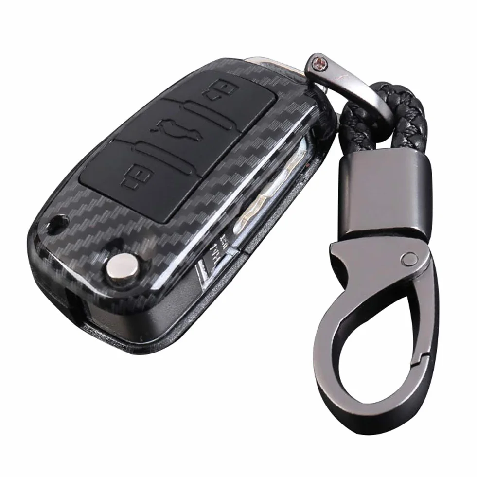 Etui z włókna węglowego ABS silikonowe na kluczyki samochodowe do Audi Sline A3 A5 Q3 Q5 A6 C5 C6 A4 B6 B7 B8 TT 80 S6 3 przyciski breloczek czarny