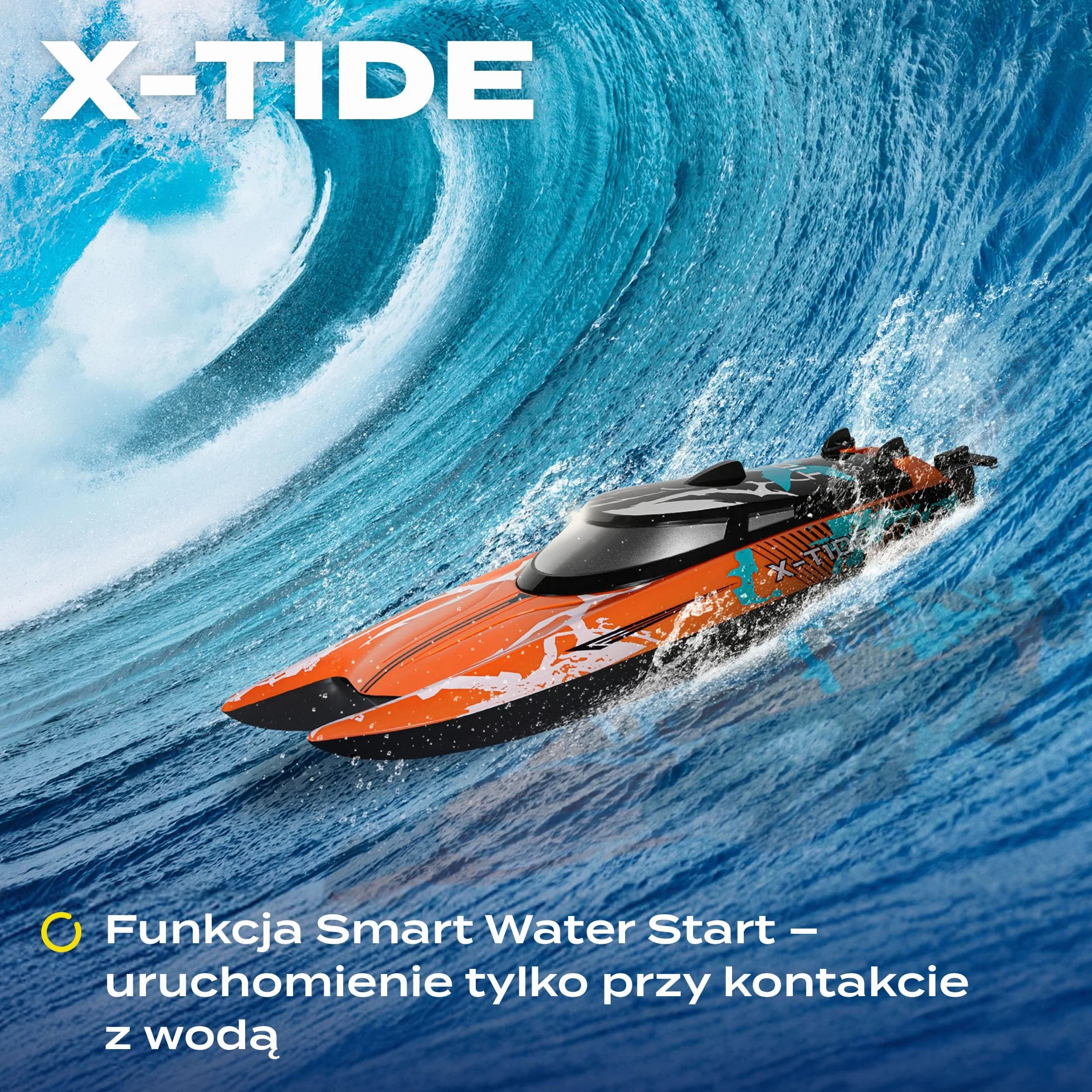 Overmax X-Tide zdalnie sterowana łódź wyścigowa RC-Speedboat z akumulatorem LED 25 km/h 1200 mAh, 34 minuty, regulacja prędkości, zasięg do 100 m, zabawka na basen i morze