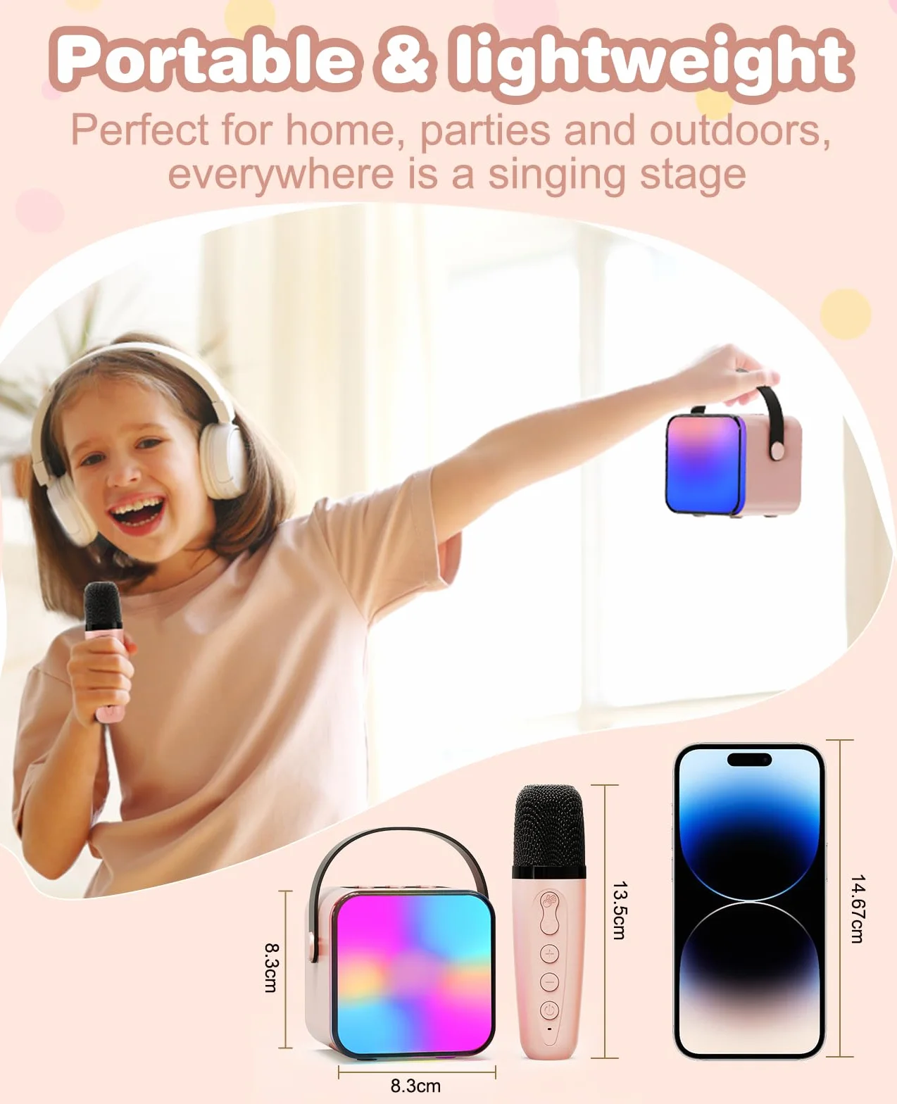 Mikrofon dla dzieci, mikrofon do karaoke z mikrofonem dla dzieci dorosłych głośnik Bluetooth z mikrofonem ze światłami LED, przenośny prezent na przyjęcie domowe prezent urodzinowy dla