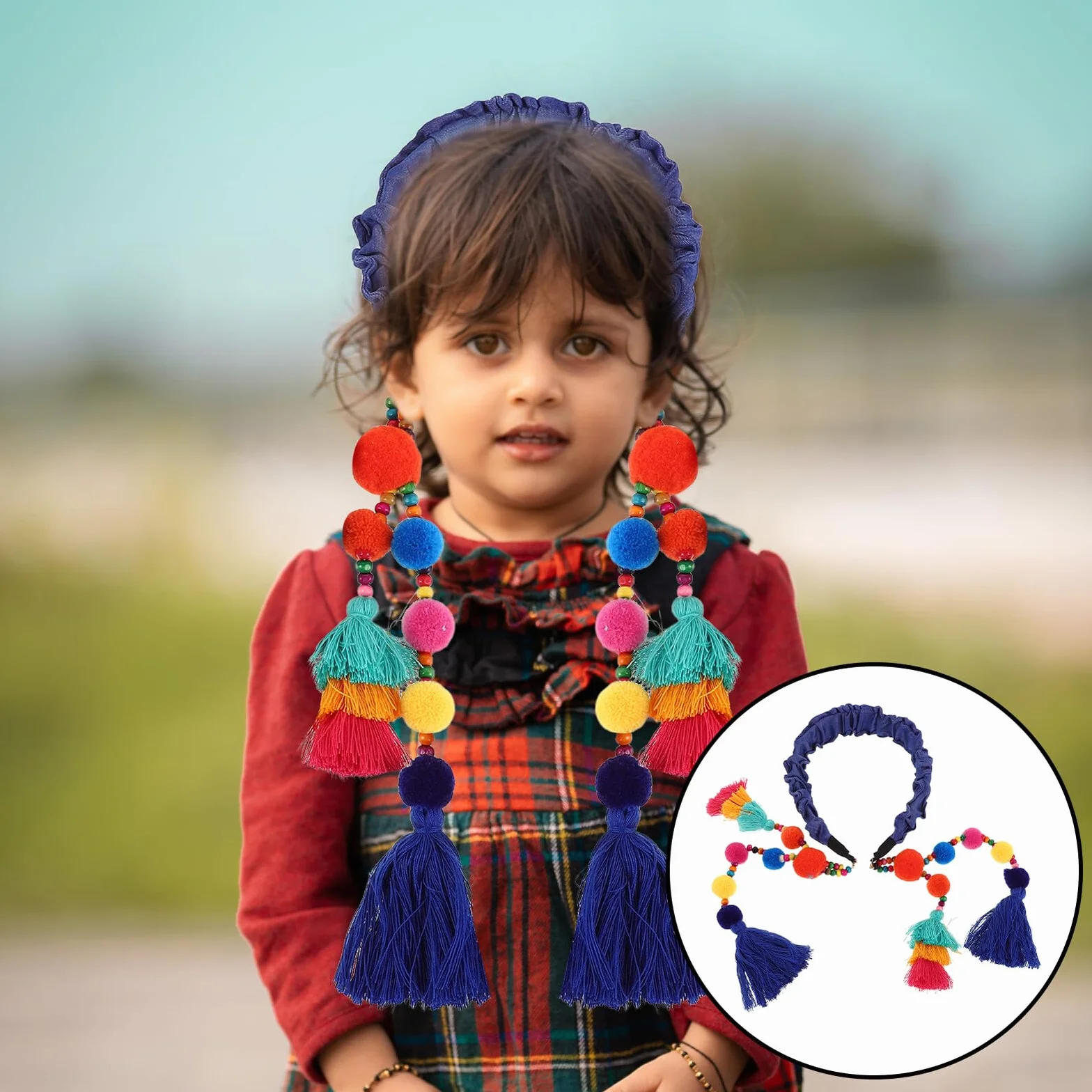 Headbands for Vintage Wide Hair Band with Tassels And Pom Poms Soft Breathable Ethnic Style Hair Accessories