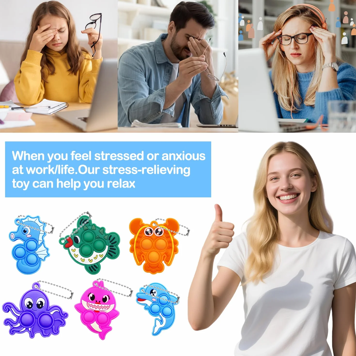 Yeefunjoy 12 sztuk breloczków Pop Keyring It Fidget Toy, breloczki z motywem zwierząt morskich Pop Keychain Bubble Stress Relief dla dzieci, dodatki do torebek z upominkami dla dzieci i dorosłych