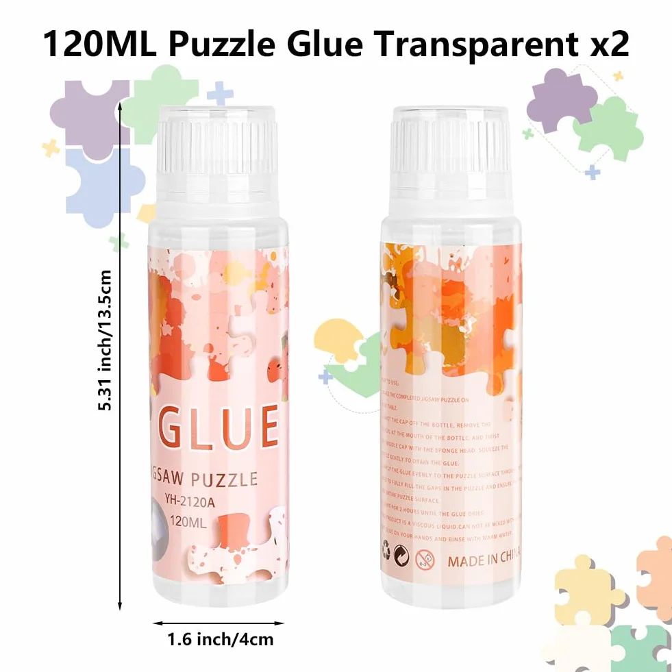 Ainiv Klej do puzzli z gąbką – przezroczysta, rozpuszczalna w wodzie, szybkoschnąca formuła na puzzle 1000/1500/2000 elementów, idealna do rękodzieła, projektów DIY i oszałamiających wyświetlaczy (120