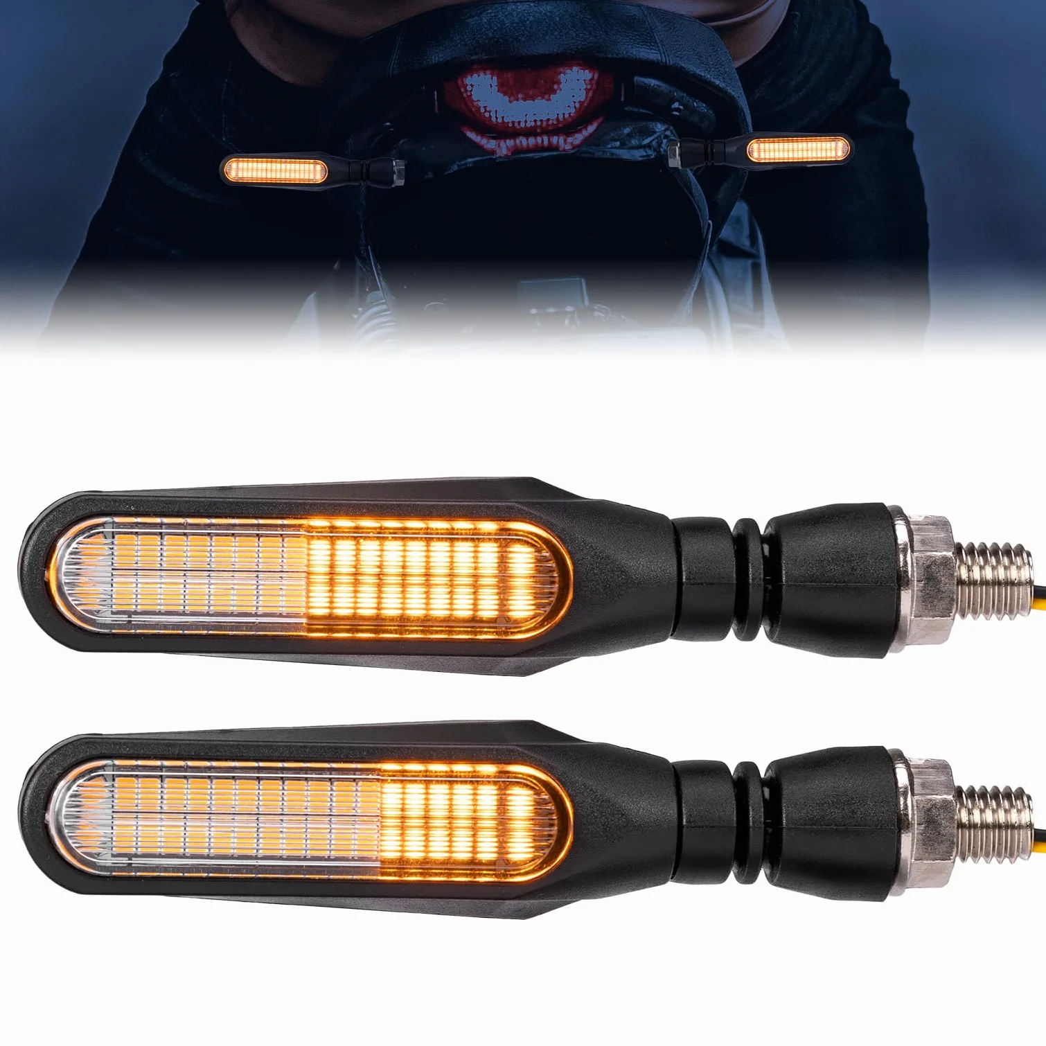 KEMIMOTO Kierunkowskazy motocyklowe E24 Mark, 12 V, super jasne diody LED, M10, czarne, uniwersalne kierunkowskazy, IP67, wodoszczelne kierunkowskazy do motocrossu, roweru, 2 sztuki