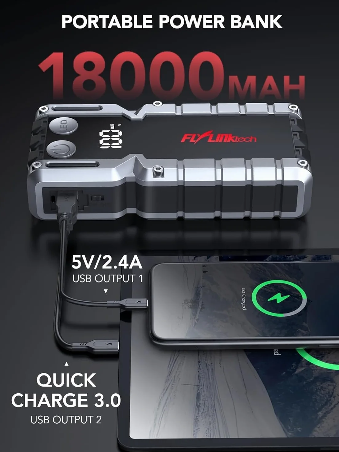 Power Bank 5000A Car Start-Up Aid z wyświetlaczem LCD Rozrusznik