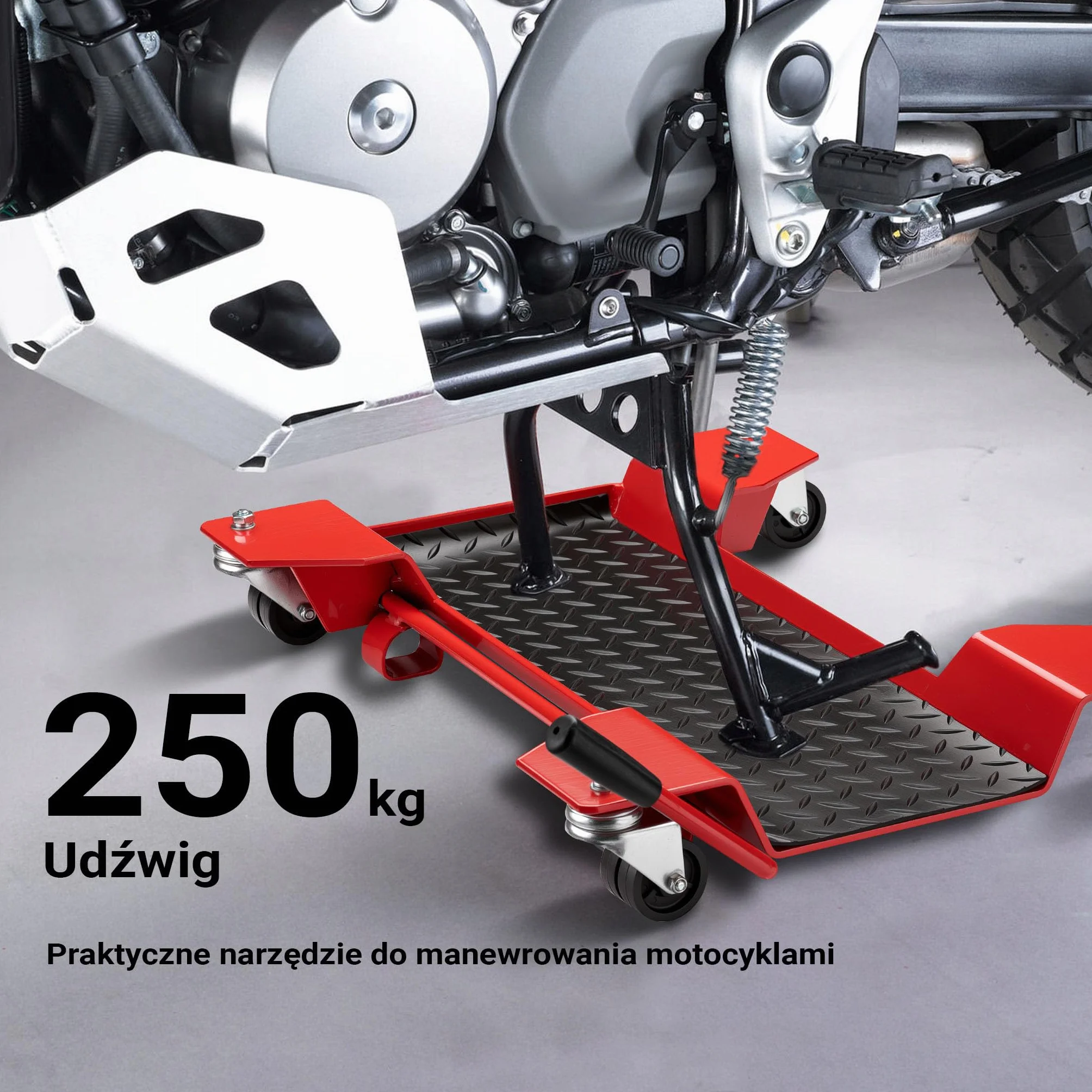 Wiltec Platforma manewrowa pod motocykl na stopkę centralną, nośność 250 kg