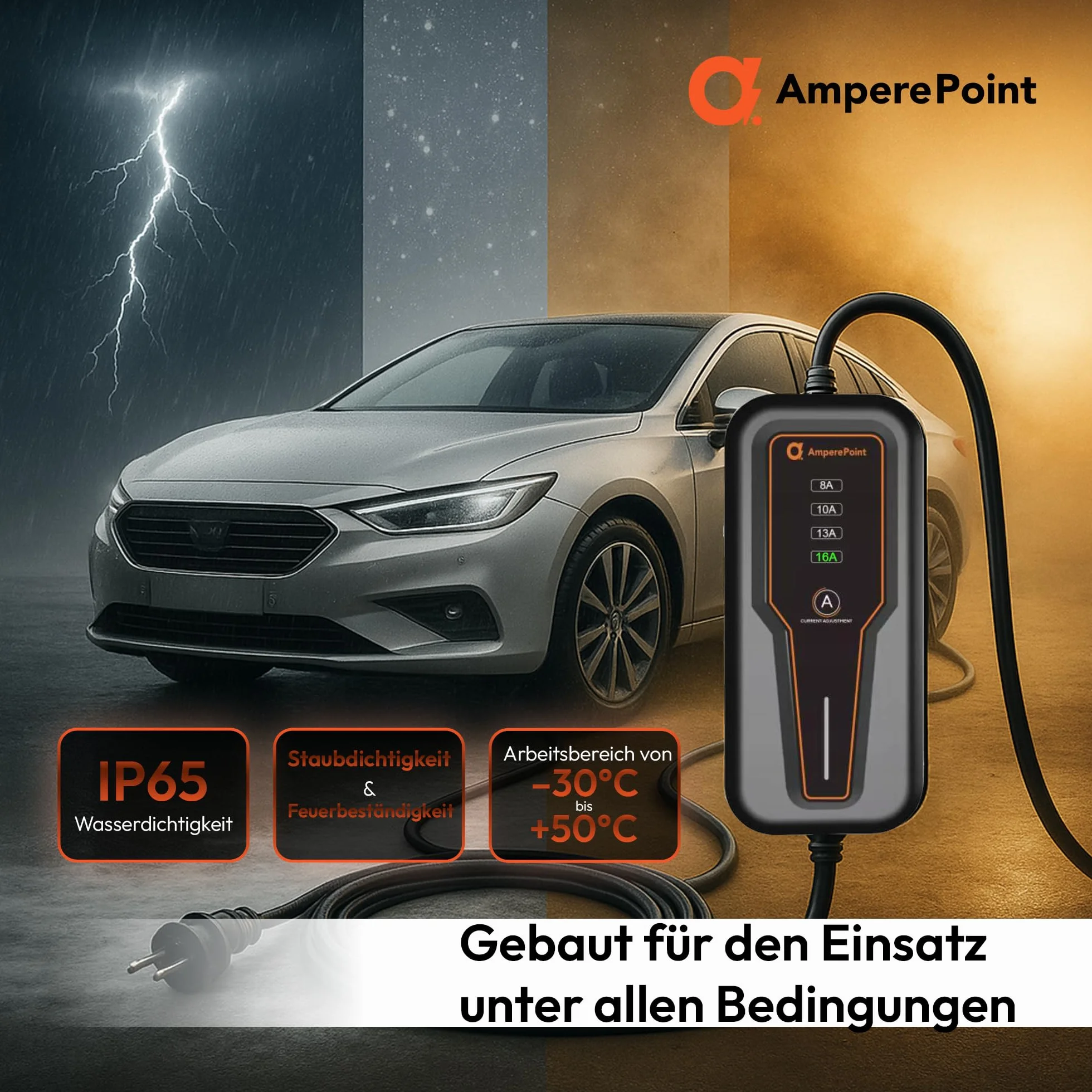 Mobilna stacja ładująca 3,7 kW 16 A typ 2 z regulowaną mocą ładowania 8-16 A, kabel do ładowania o długości 5 m z przyłączem sieciowym 230 V, przenośna ładowarka EV do samochodów
