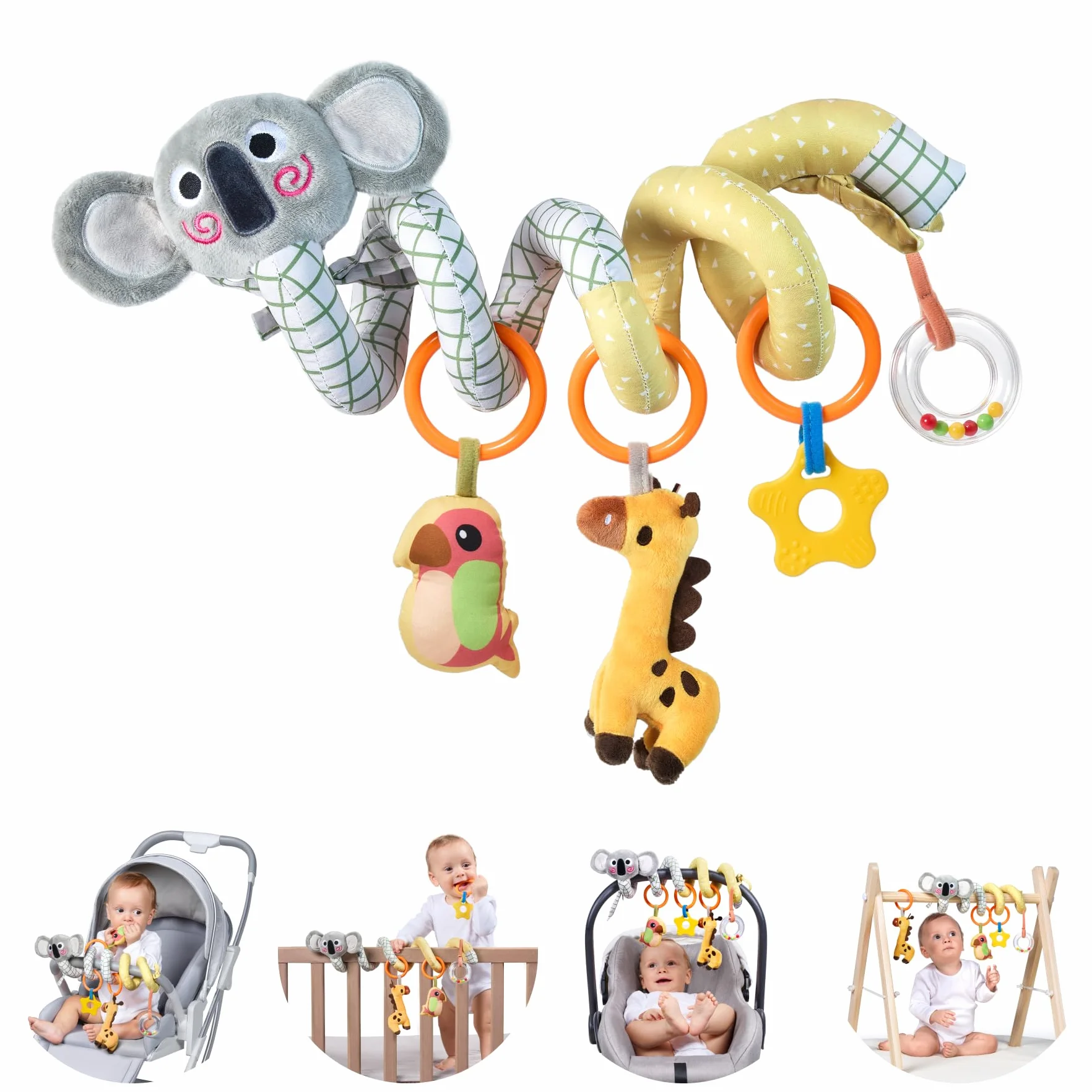 Tumama Kids Spiralny wózek dziecięcy dla niemowląt 0-12 miesięcy, fotelik samochodowy dla niemowląt, miękkie wiszące zabawki, sensoryczna wczesna edukacja, wózek dziecięcy
