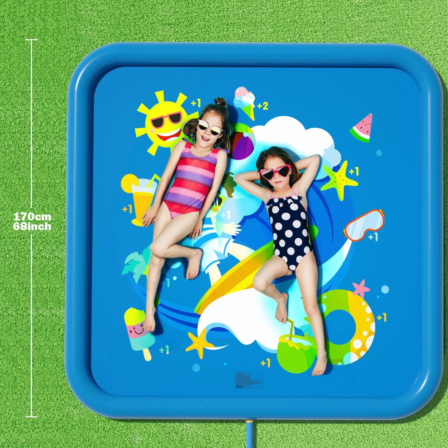 Peradix Splash Pad, 170 cm, mata do zabawy wodna, antypoślizgowa, mata do zabawy, na lato, do ogrodu, na zewnątrz, do ogrodu, na imprezę dla dzieci