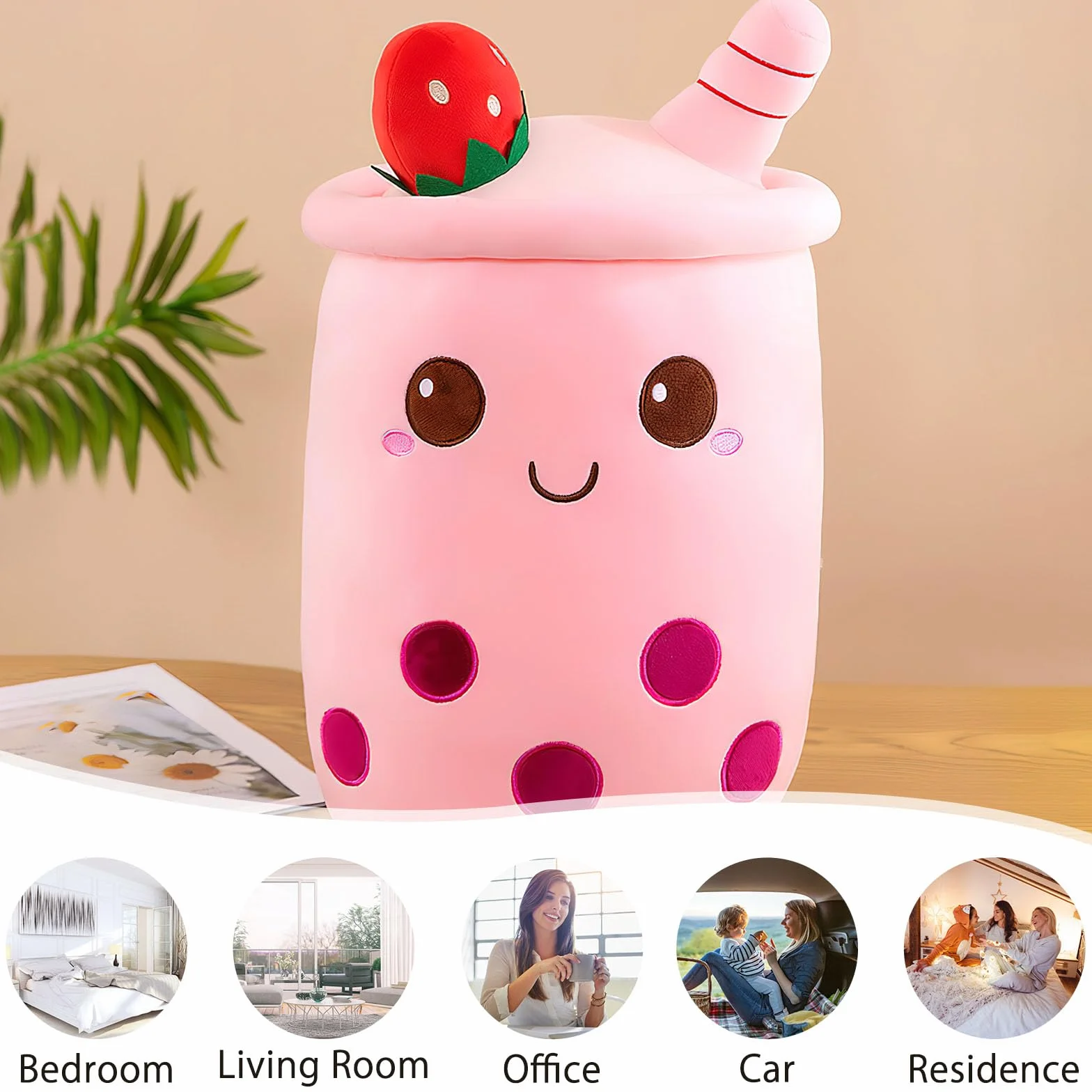 DAWRIS Bubble Tea pluszowa poduszka, pluszowa zabawka, 25 cm, herbata mleczna, filiżanka, pluszowa poduszka, miękka przytulanka, zabawka na Boże Narodzenie, urodziny (zielona) (różowa)