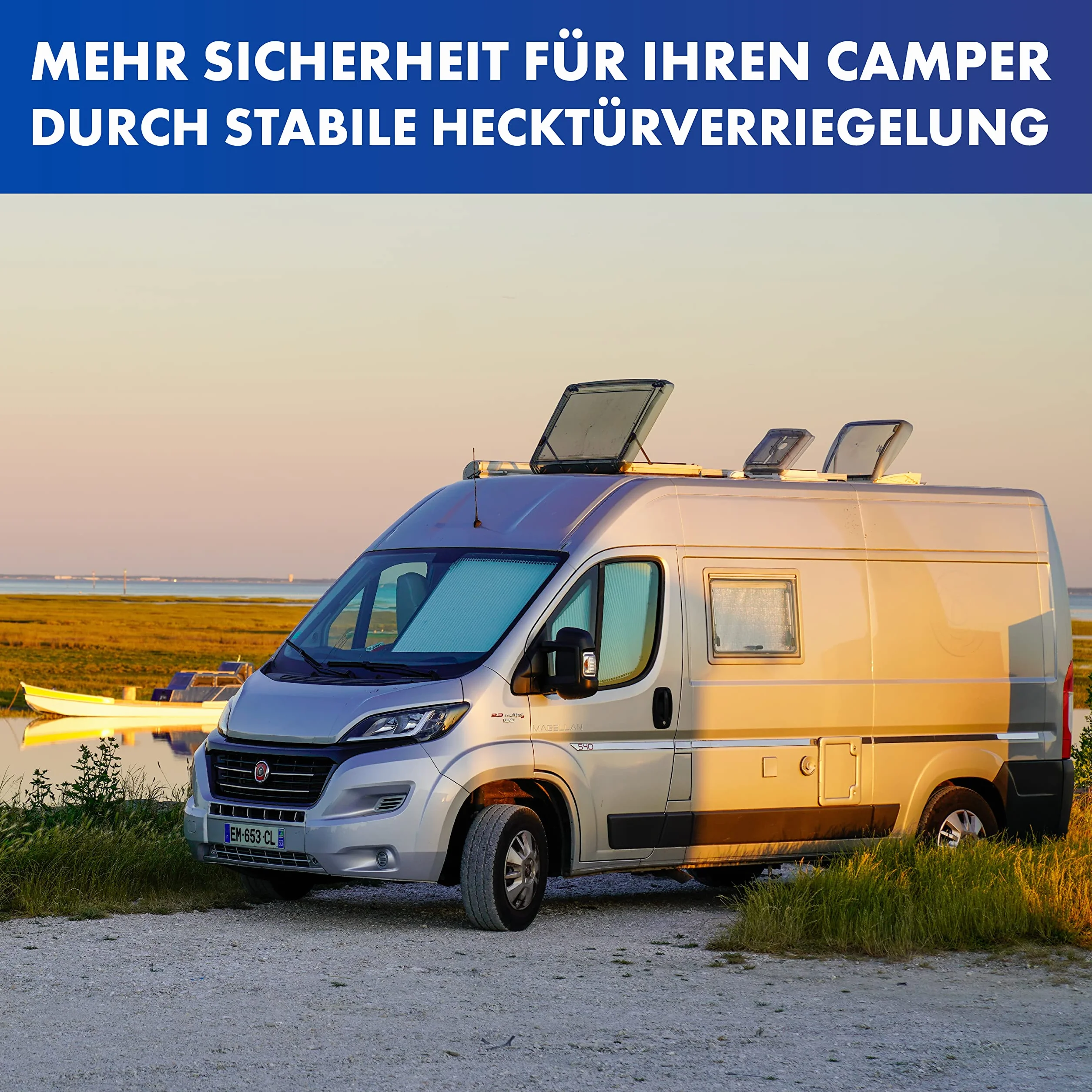 Blokada drzwi tylnych LAINFELD | zabezpieczenie antywłamaniowe drzwi tylnych H1/H2 dach dla np. FIAT Ducato, Citroen Jumper | akcesoria kempingowe kamper | blokada drzwi