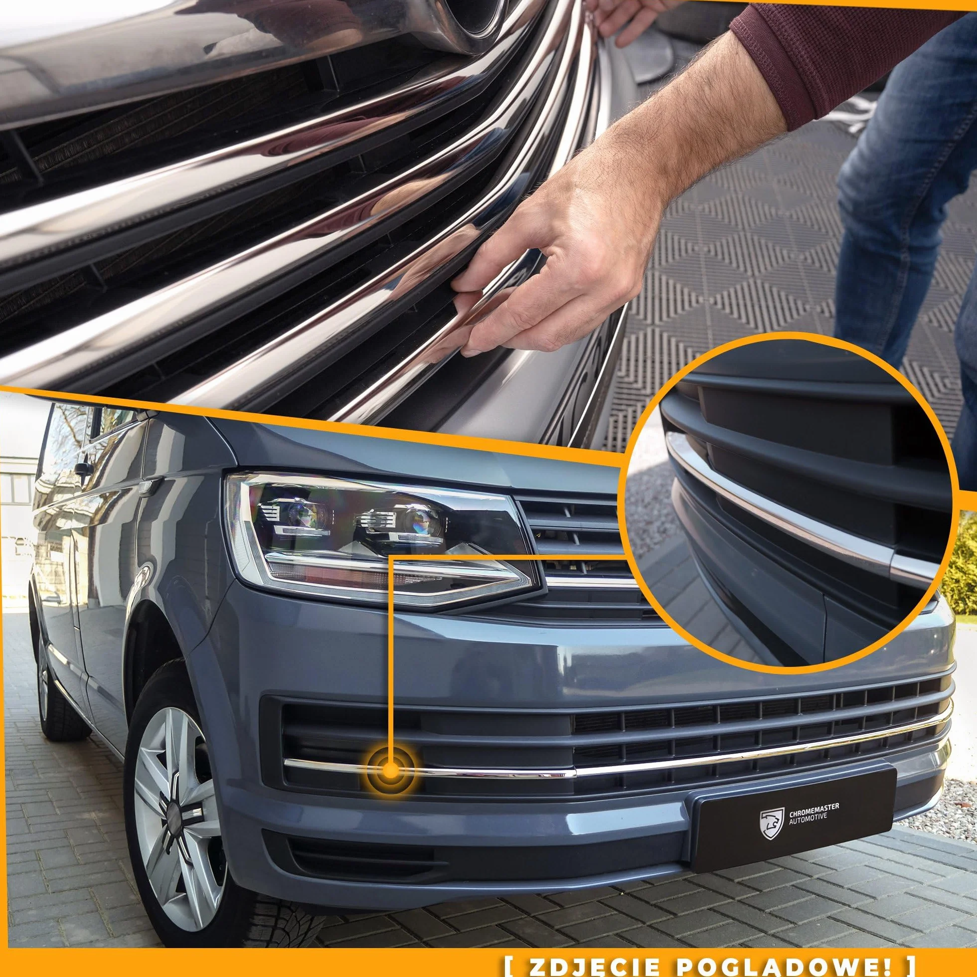 CHROMEMASTER Listwa Atrapy Zderzaka Przedniego Stal Nierdzewna Polerowana Kompatybilna z VW T6.1 California 2019-2024