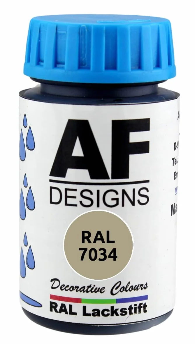 Alex Flittner Designs pisak do lakieru RAL 7034 żółto-szary jedwabisty matowy 50 ml drewno metal meble łazienka lakier do retuszu lakier naprawczy