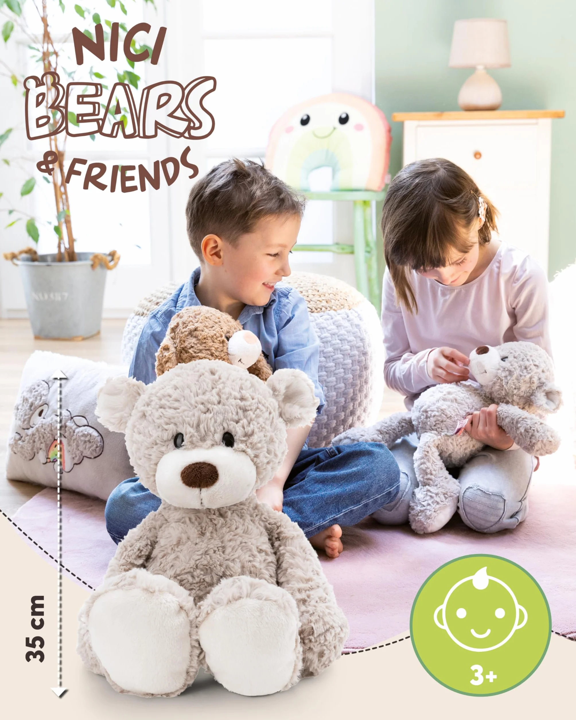NICI 62318 pluszowy miś Finni, miękki pluszak, urocza pluszowa zabawka do przytulania i zabawy, świetny pomysł na prezent dla dzieci i dorosłych, 35 cm, szary