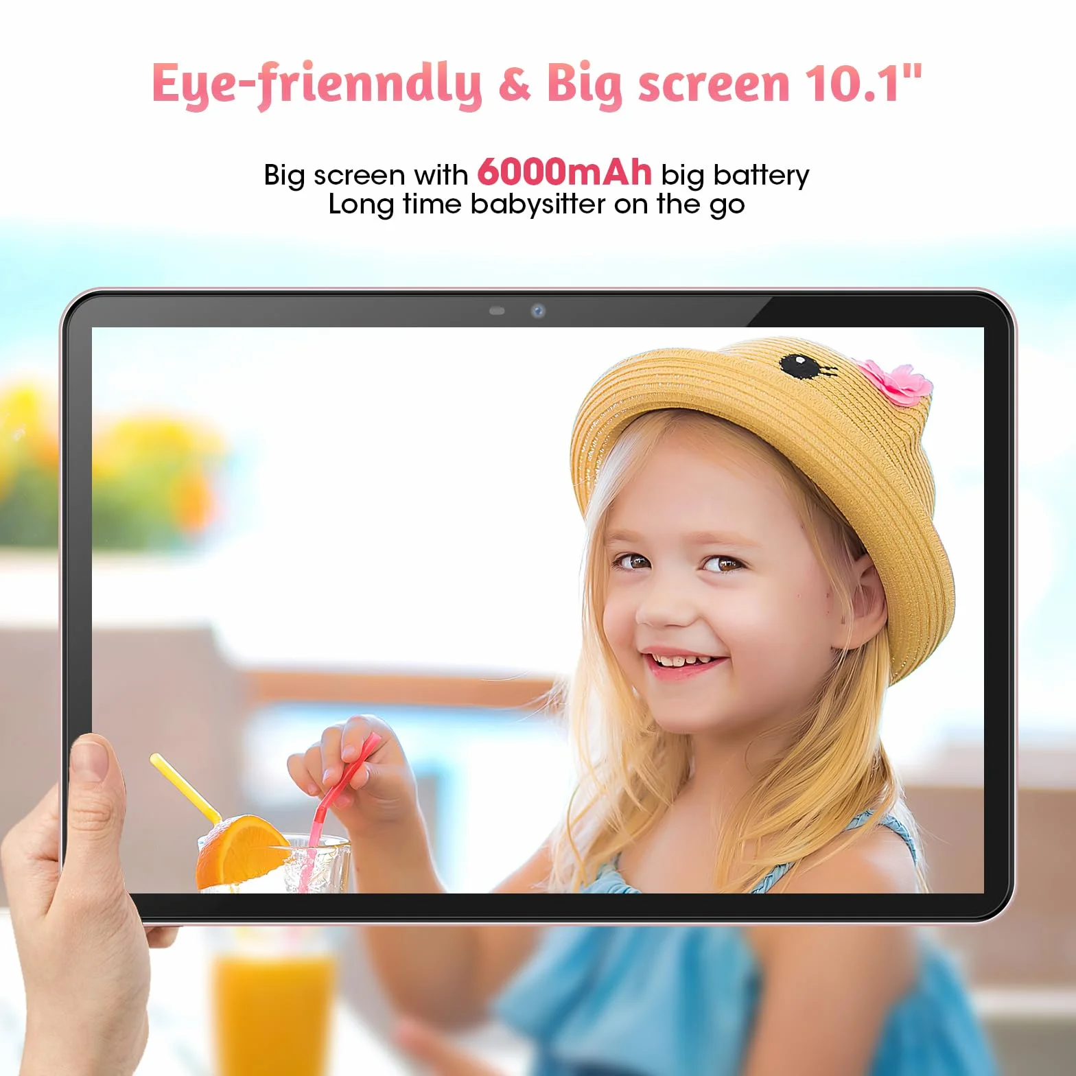 tablet dziecięcy 10-calowy z systemem Android 14, 8 (4 + 4) GB RAM, 128 GB ROM z osłoną EVA, Bluetooth, Wi-Fi, akumulator 6000 mAh, zabezpieczenie przed