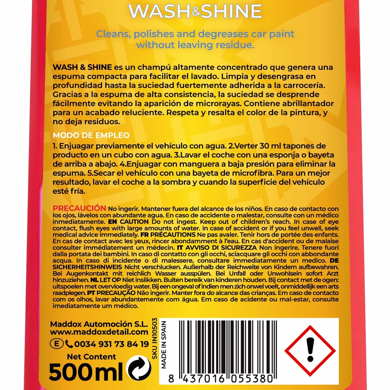 Maddox Detail Szampon samochodowy z woskiem Carnauba 500 ml Pianka do czyszczenia