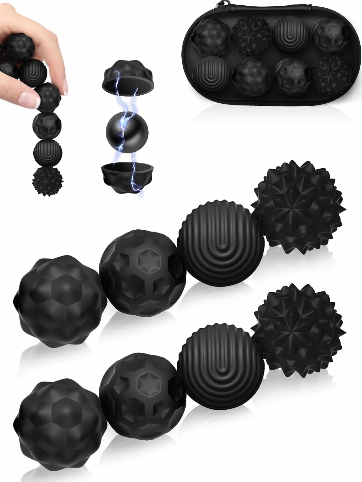 Silikonowe kulki magnetyczne Fidget Toys, 8 sztuk, magnetyczne bombki, zabawki sensoryczne, przenośna, antystresowa, zabawka sensoryczna dla dzieci i dorosłych (czarne)