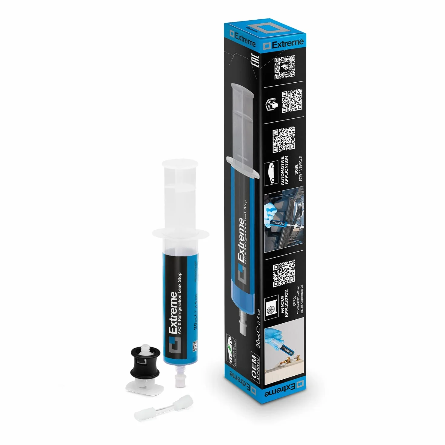ERRECOM Extreme – 30 ml, Uszczelniacz do Samochodowych Układów Klimatyzacji z Czynnikiem Chłodniczym R134a, zawiera Adapter do Zaworu Niskiego Ciśnienia R134a