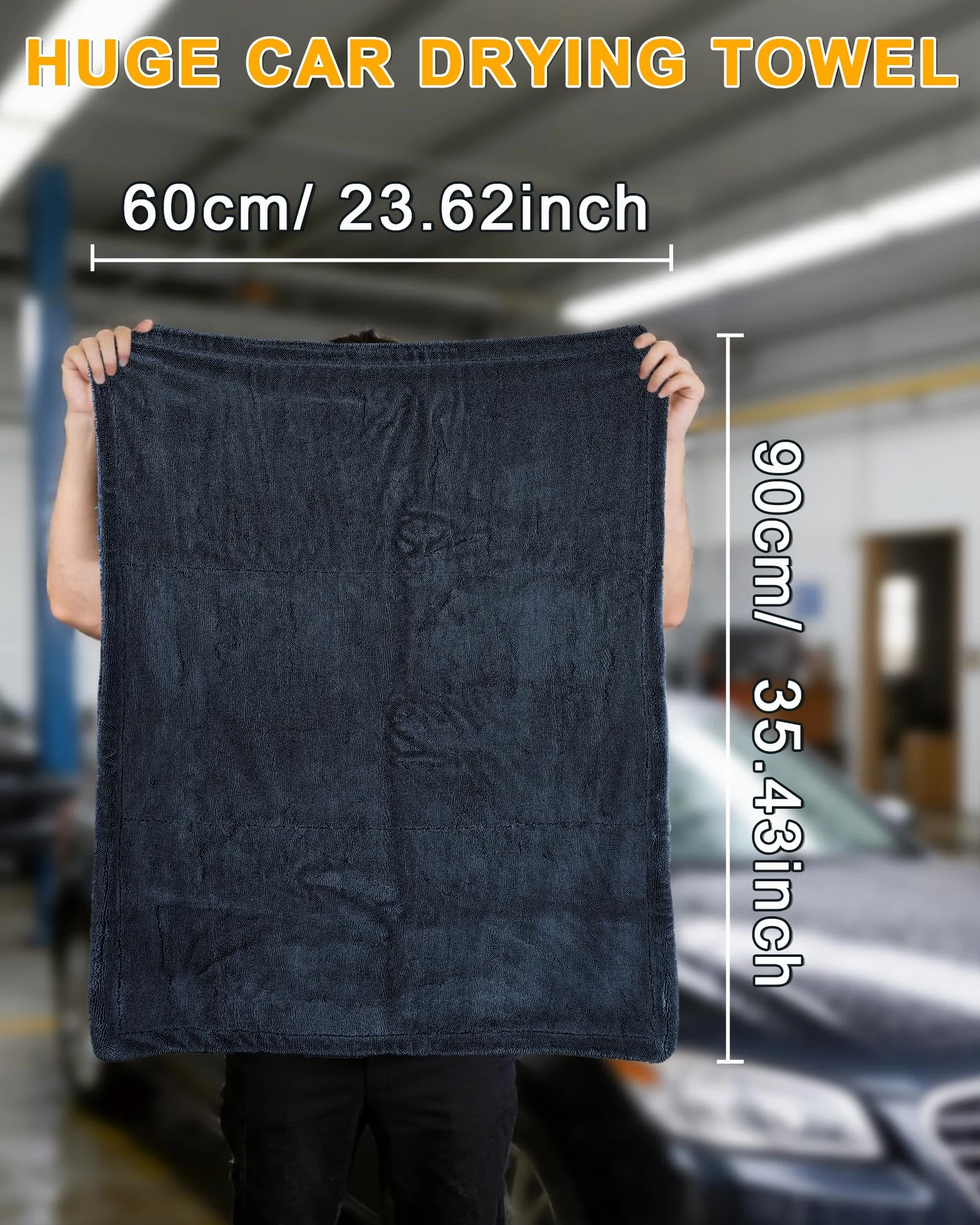 Ręcznik z Mikrofibry do Samochodu, 90x60 cm Ręcznik do Suszenia Samochodu 1800 GSM, Ściereczka do Mycia Samochodu Bez Kłaczków, Super Chłonna, do Auta i Motocykla