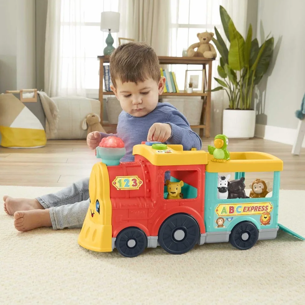 Fisher-Price HHH23 - Little People duży pociąg ABC dla miłośników zwierząt – wersja niemiecka, zabawka muzyczna do pchania z treścią do nauki inteligentnych stages, zabawka dla dzieci od 1 roku życia