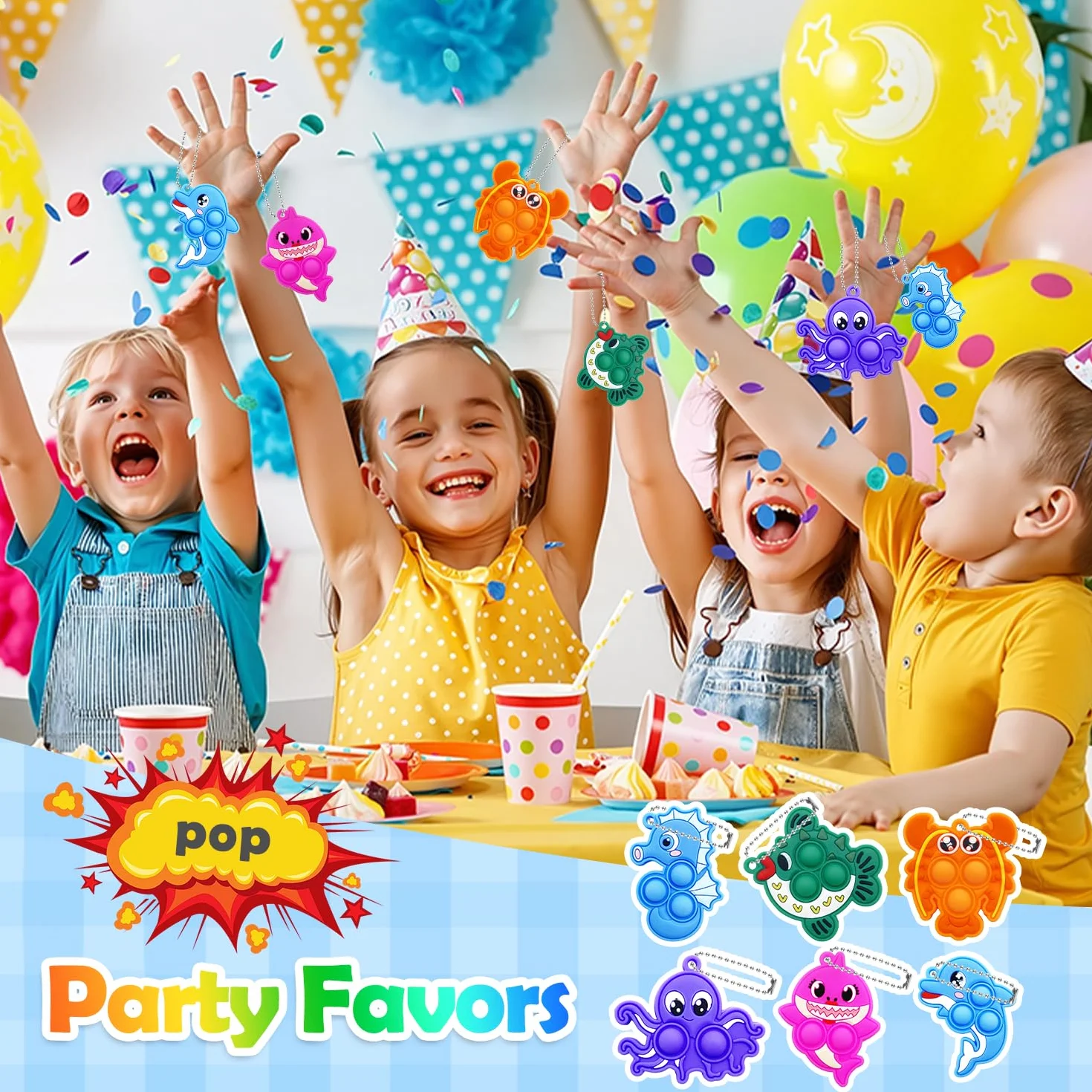 Yeefunjoy 12 sztuk breloczków Pop Keyring It Fidget Toy, breloczki z motywem zwierząt morskich Pop Keychain Bubble Stress Relief dla dzieci, dodatki do torebek z upominkami dla dzieci i dorosłych