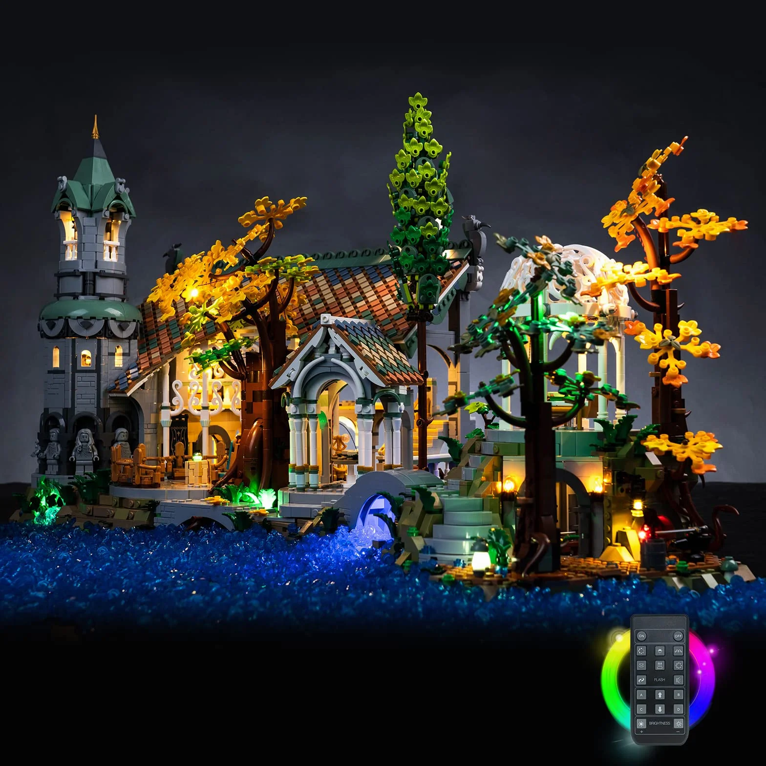 BrickBling Zestaw oświetleniowy z pilotem zdalnego sterowania, kompatybilny z 10316 Władca Pierścieni Rivendell (nie klocki Lego), zestaw oświetleniowy, kreatywne lampki do zabawek