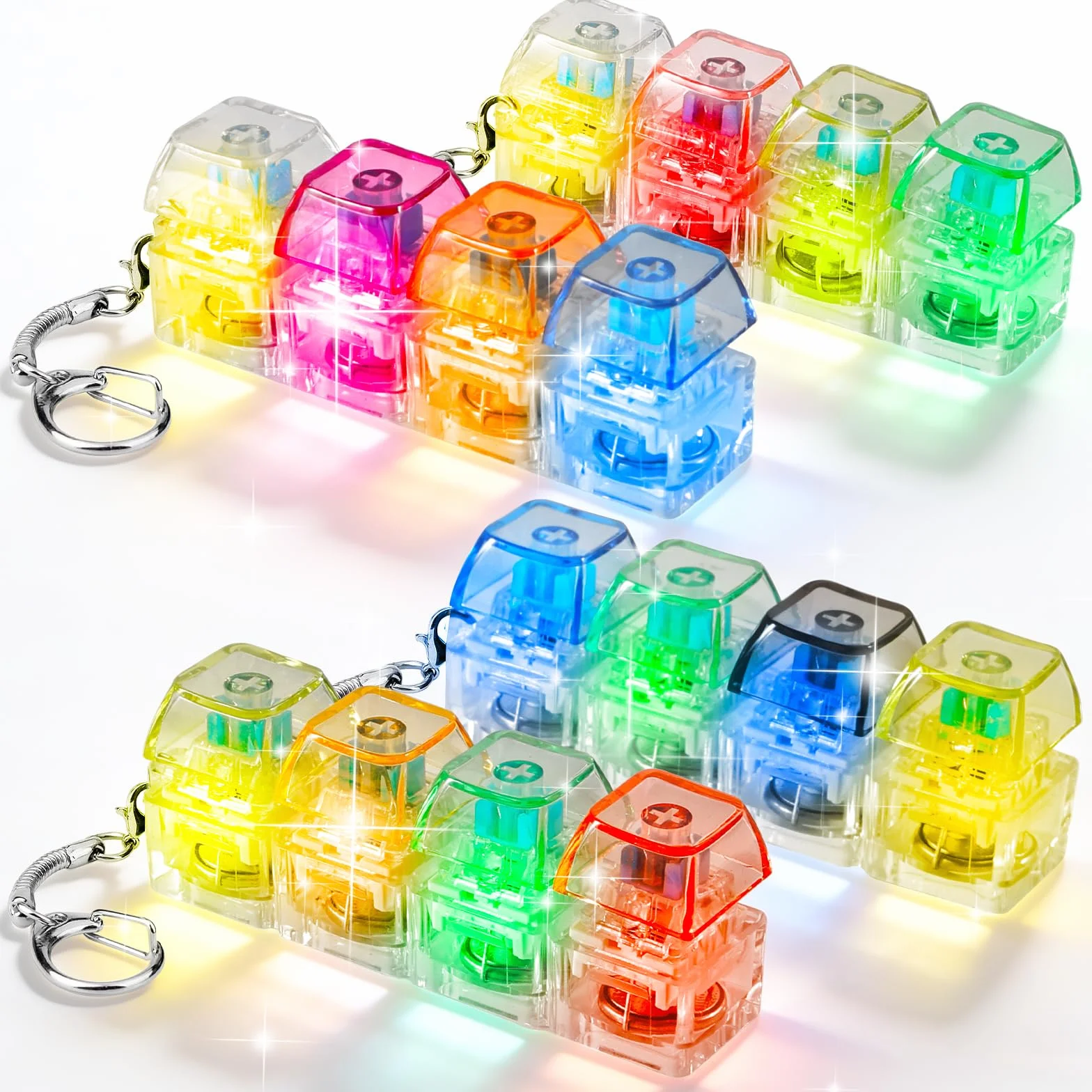 4 sztuki zabawek fidget z klawiaturą, breloczki do kluczy, z 4 przyciskami, zabawna kolorowa zabawka do strachu, biura, szkoły i podróży