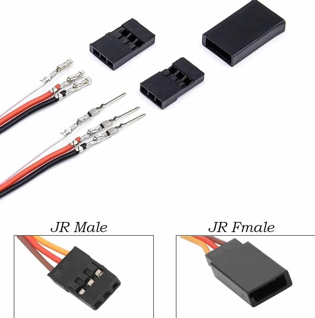 RUNCCI-YUN Zestaw 30wtyczek, 3-pinowe wtyczki JR, RC męskie żeńskie wtyki Dupont, 2,54 mm męskie żeńskie Dupont, kabel serwo 5 m do złącza serwo Futaba Style Servo Connector