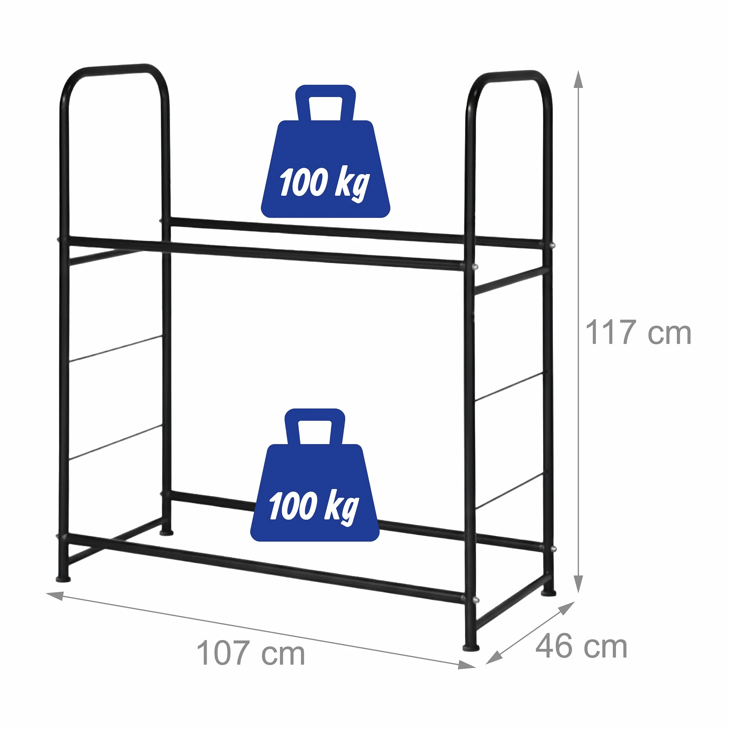 Relaxdays Regał na opony na 8 opon, wys. x szer. x gł.: 117 x 107 x 46 cm, 200 kg, stal, 2 poziomy, regał na koła, łożysko opon, czarny
