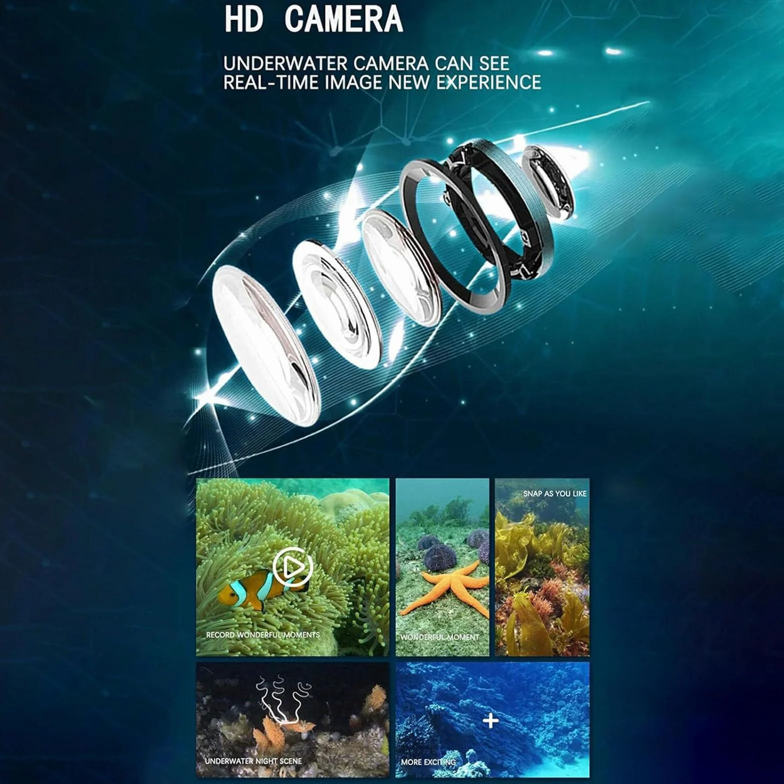 Podwodny dron, bezprzewodowa łączność, inteligentna kontrola aplikacji, transmisja obrazu w czasie rzeczywistym 1080p Full HD, wyposażony w światła LED i kamerę, do eksploracji podwodnej zabawek 1PCS