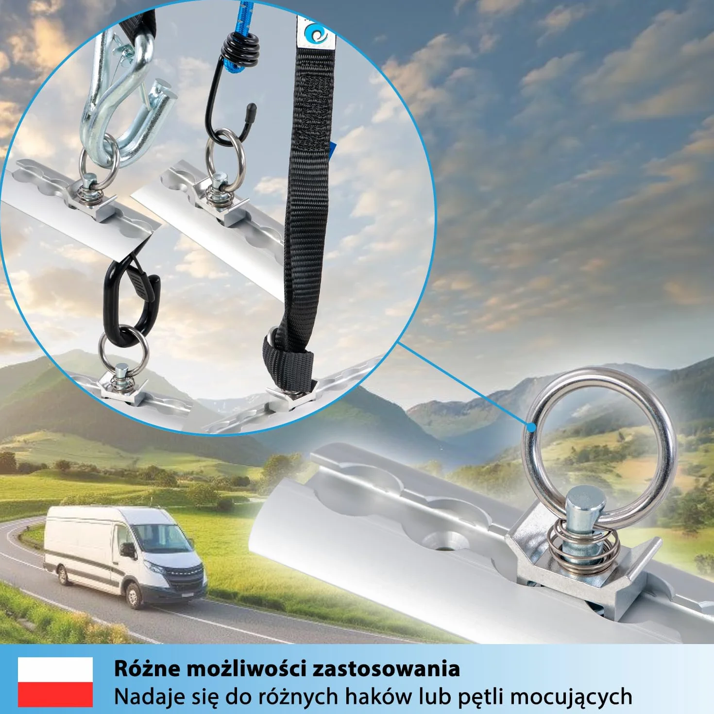 valonic GECKO - 8x mocowanie do szyny lotniczej, 1000 daN, ucha mocujące do systemu szynowego, adapter do szyny mocującej, akcesoria do samochodów dostawczych, bagażnik, szyna mocująca