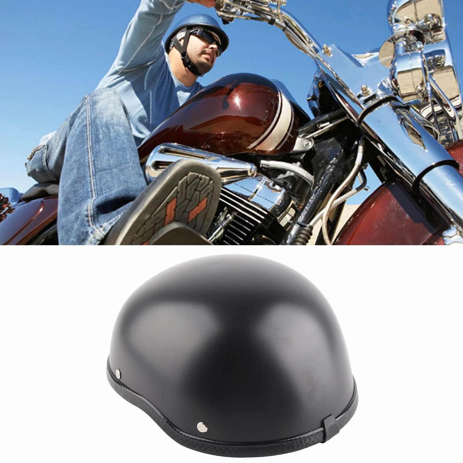 Kask Motocyklowy Półtwarzowy Matowy Czarny Retro