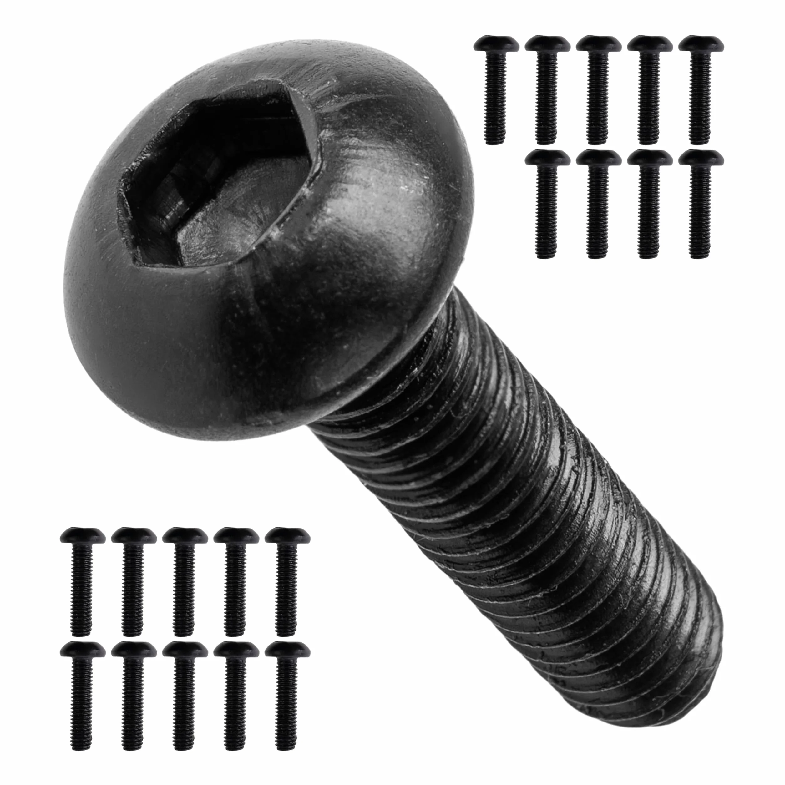 Śruba z łbem soczewkowym, 20 sztuk, M6 x 25 mm, Ø 12 mm, łeb z gniazdem sześciokątnym, w kolorze czarnym, metal odporny na narzędzia, śruby do owiewki motocykla, samochodu, skutera, śruby samochodowe z gwintem, zaciski