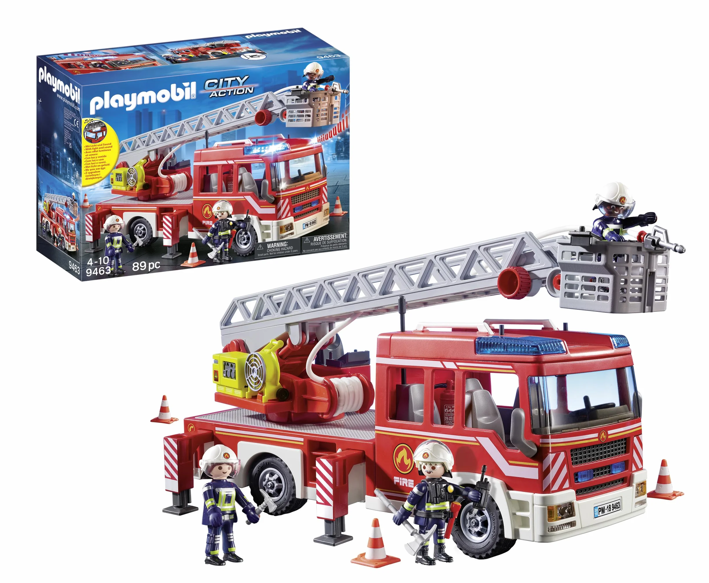 PLAYMOBIL City Action 9463 Samochód strażacki z drabiną, z drabinką i możliwością połączenia z modułem zdalnego sterowania RC, od 4 lat