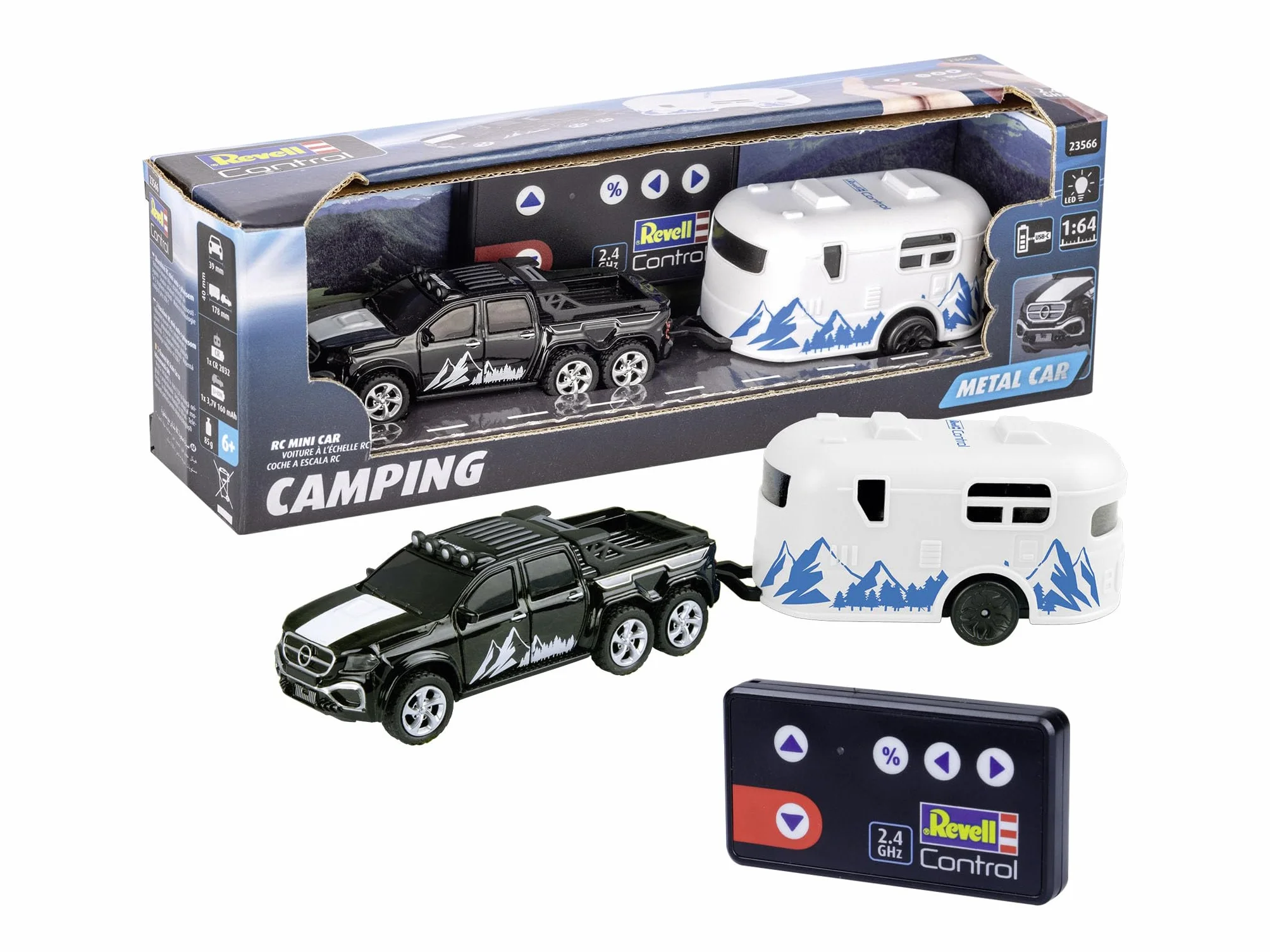 Revell Control I Mini RC Car z kamperem I skala 1:64 I od 6 lat I częstotliwość radiowa: GHz I przygoda kempingowa w małym formacie I realistyczny design I sterowany radiowo samochód zabawkowy