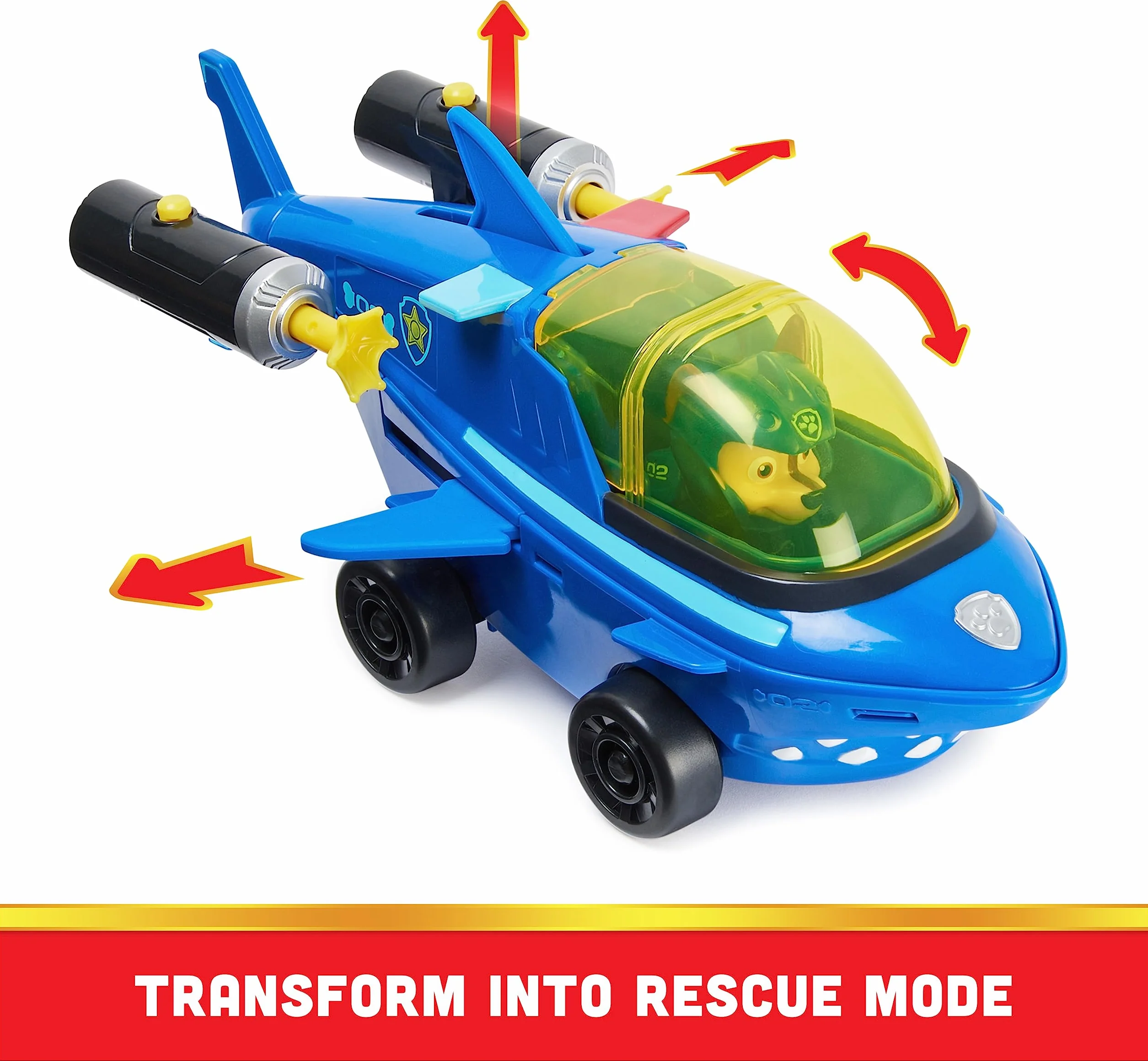 Paw Patrol Chase Aqua Pups Transformujący Pojazd z Rekinem, Niebieski, od 3 lat