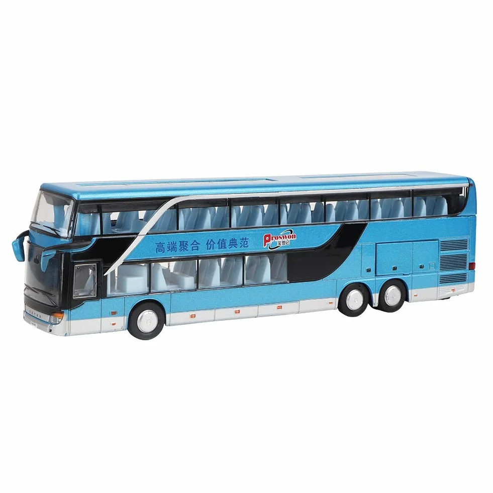 Lipcowe letnie prezenty Wandisy zabawka autobusowa podwójna platforma 1:50 Alloy model autobusowy, zabawka z muzyką rozrywkową dla dzieci (niebieski)