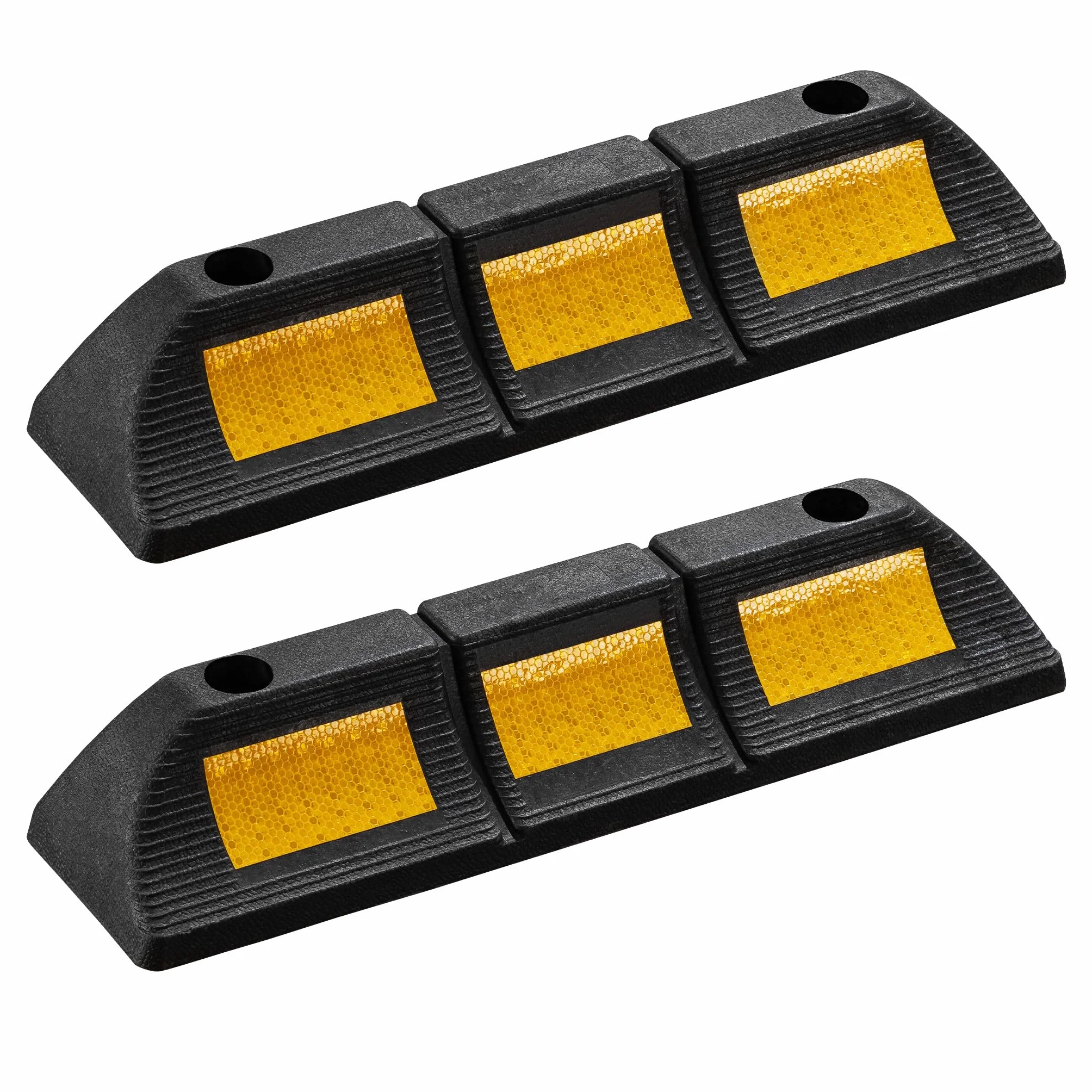 Wiltec Ogranicznik parkingowy 2 szt. 47,5 x 12 x 8 cm czarny z żółtą taśmą odblaskową, odbojnik gumowy do garażu i parkingu
